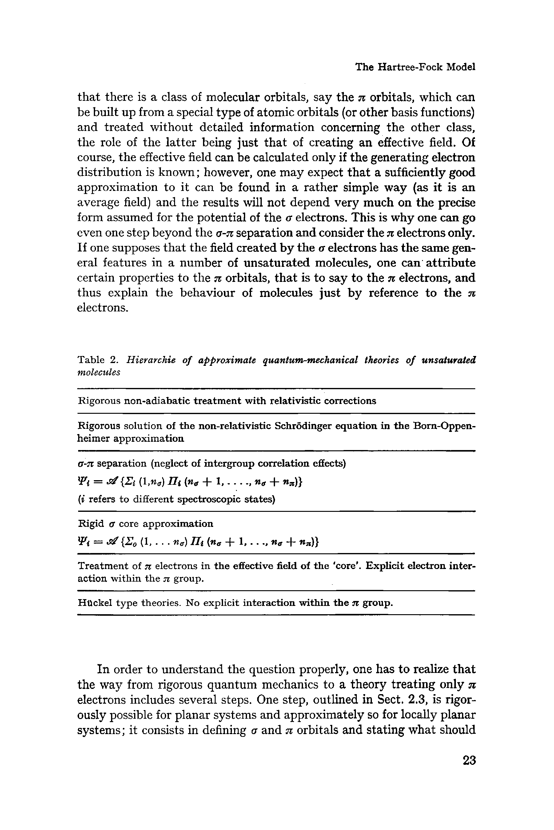 Table 2. Hierarchie of approximate quantum-mechanical theories of unsaturated...