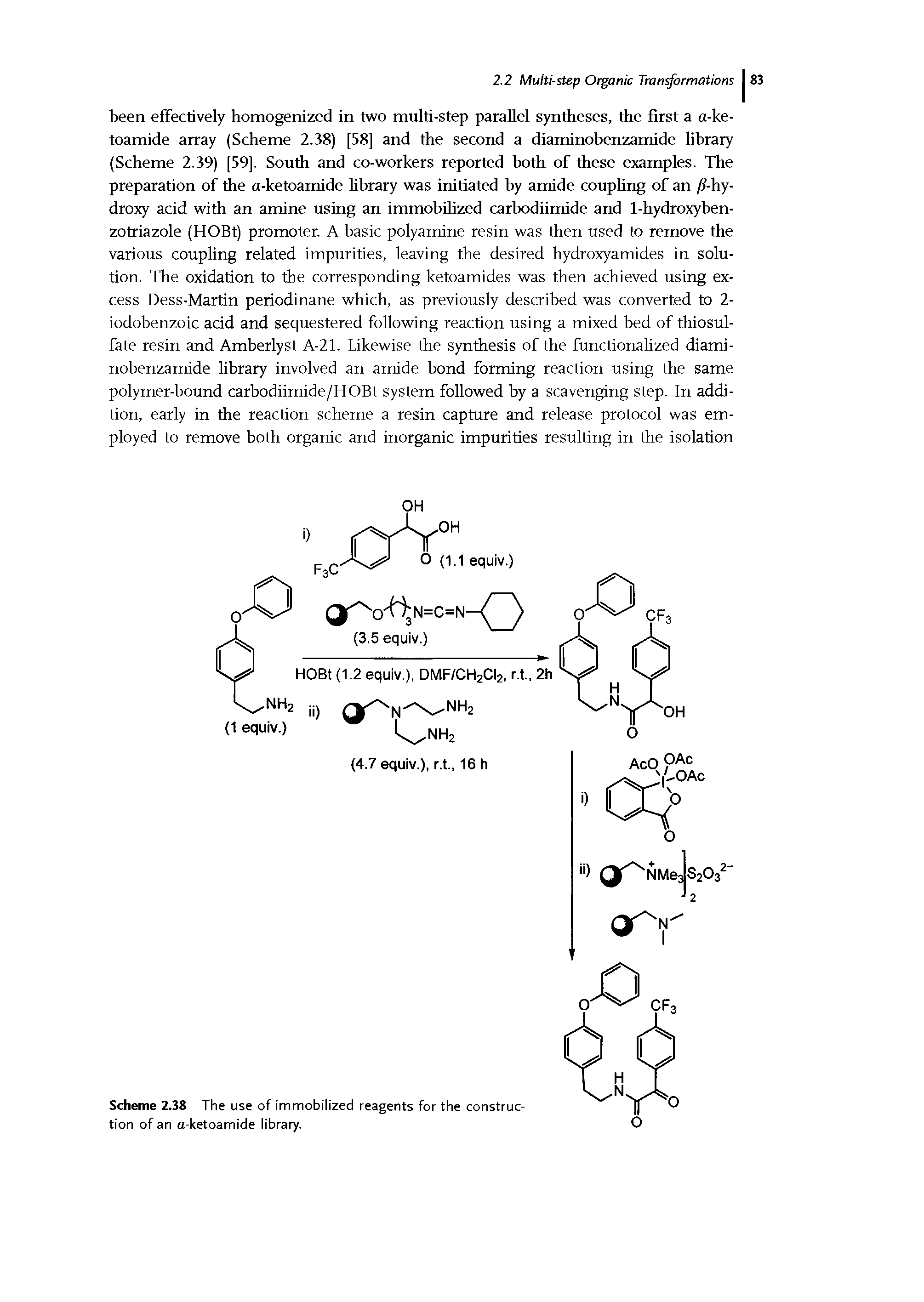 Scheme 2.38 The use of immobiiized reagents for the construction of an a-ketoamide iibrary.