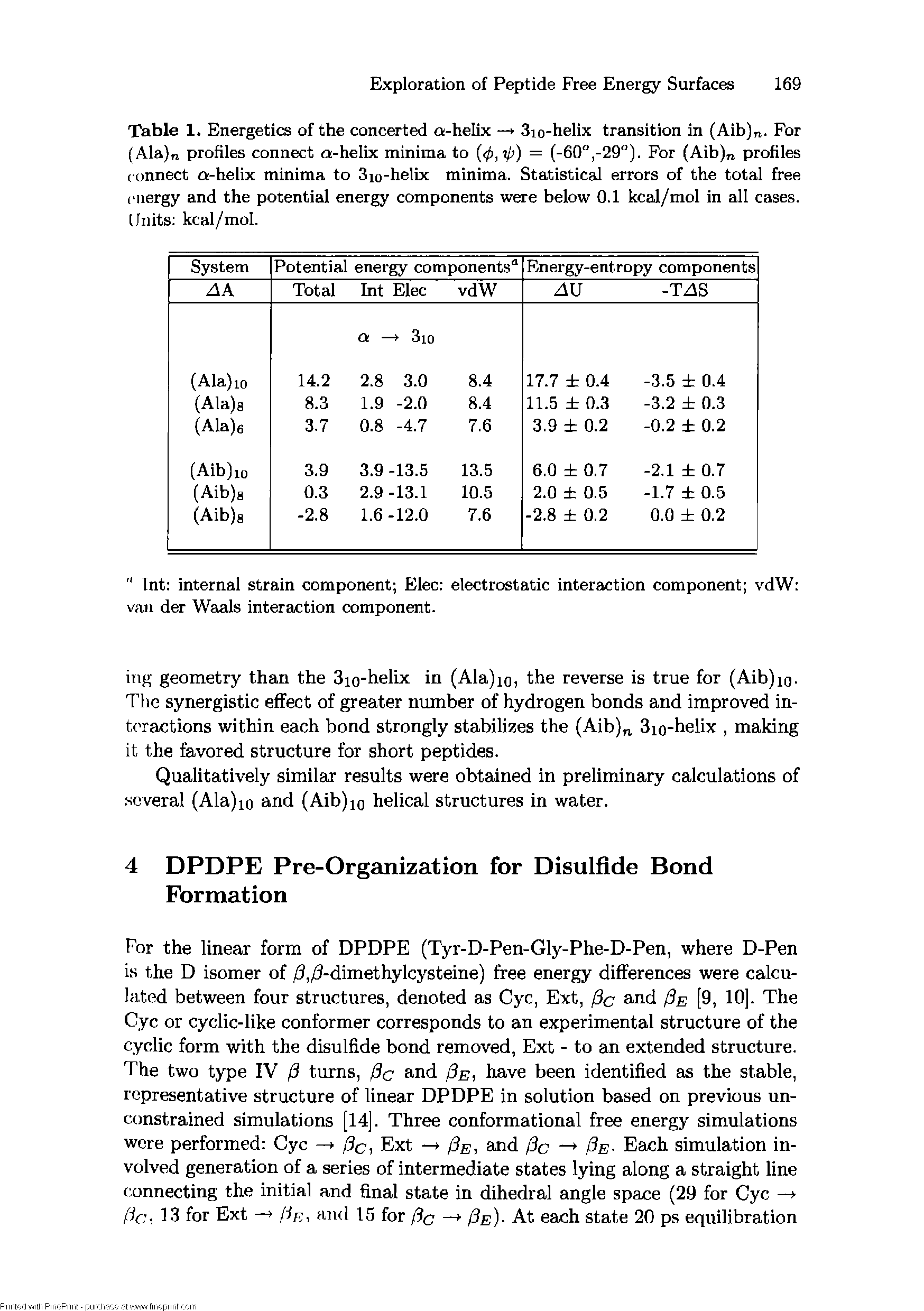 Table 1. Energetics of the concerted a-helix — 3io-helix transition in (Aib)n. For (Ala)n profiles connect a-helix minima to = (-60°,-29°). For (Aib)n profiles...