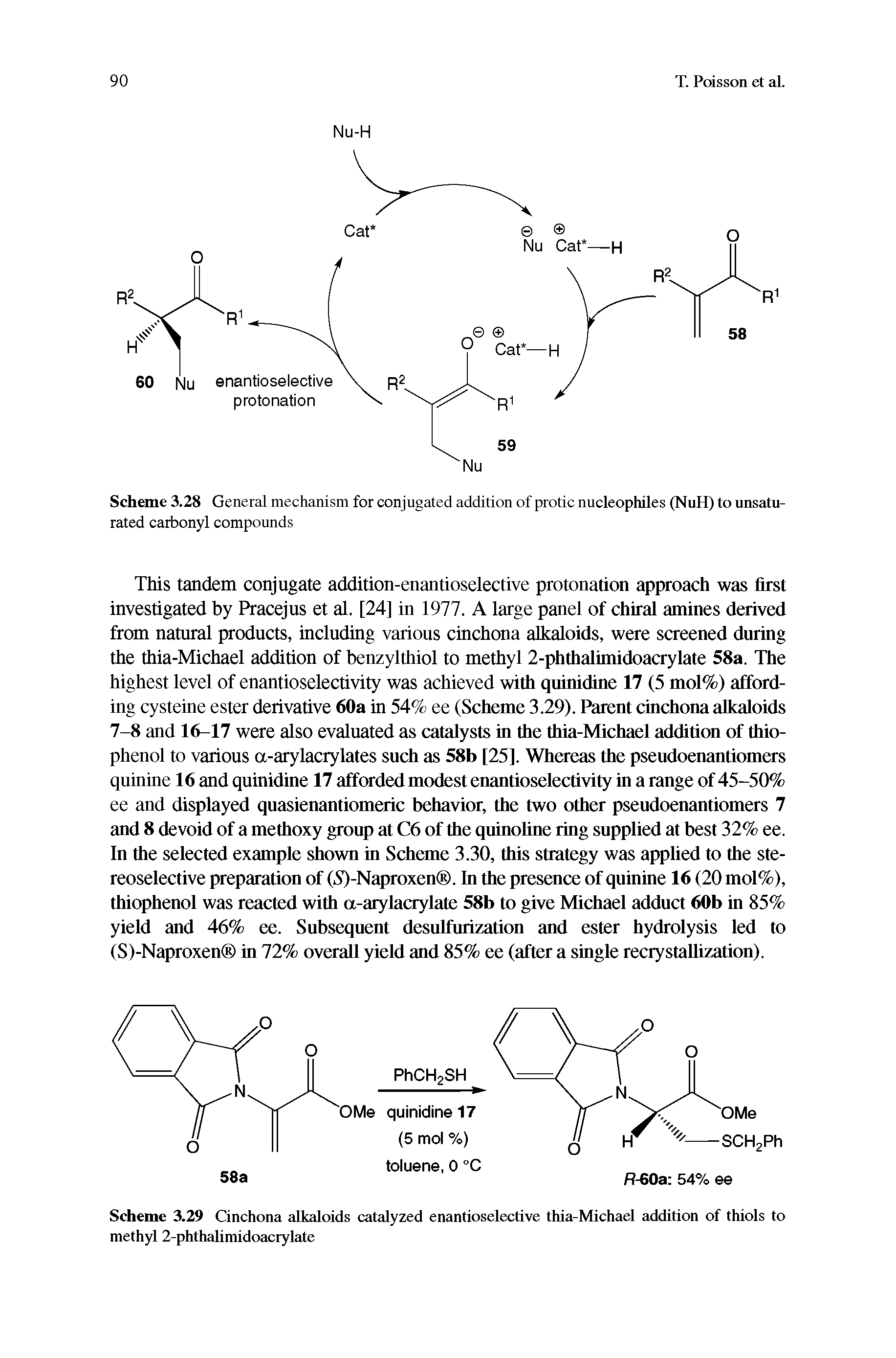 Scheme 3.28 General mechanism for conjugated addition of protic nucleophiles (NuH) to unsaturated carbonyl compounds...