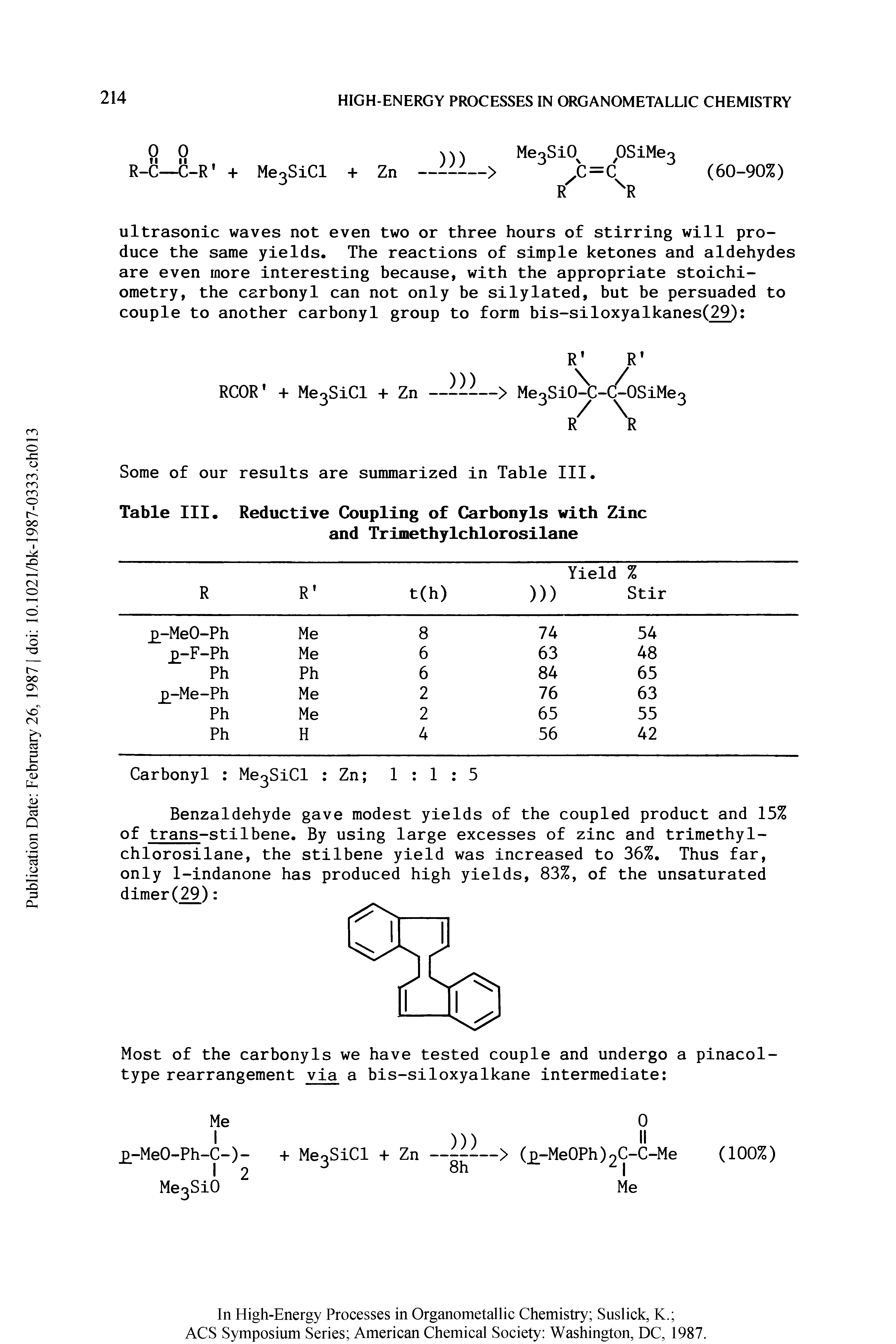 Table III. Reductive Coupling of Carbonyls with Zinc and Trimethylchlorosilane...