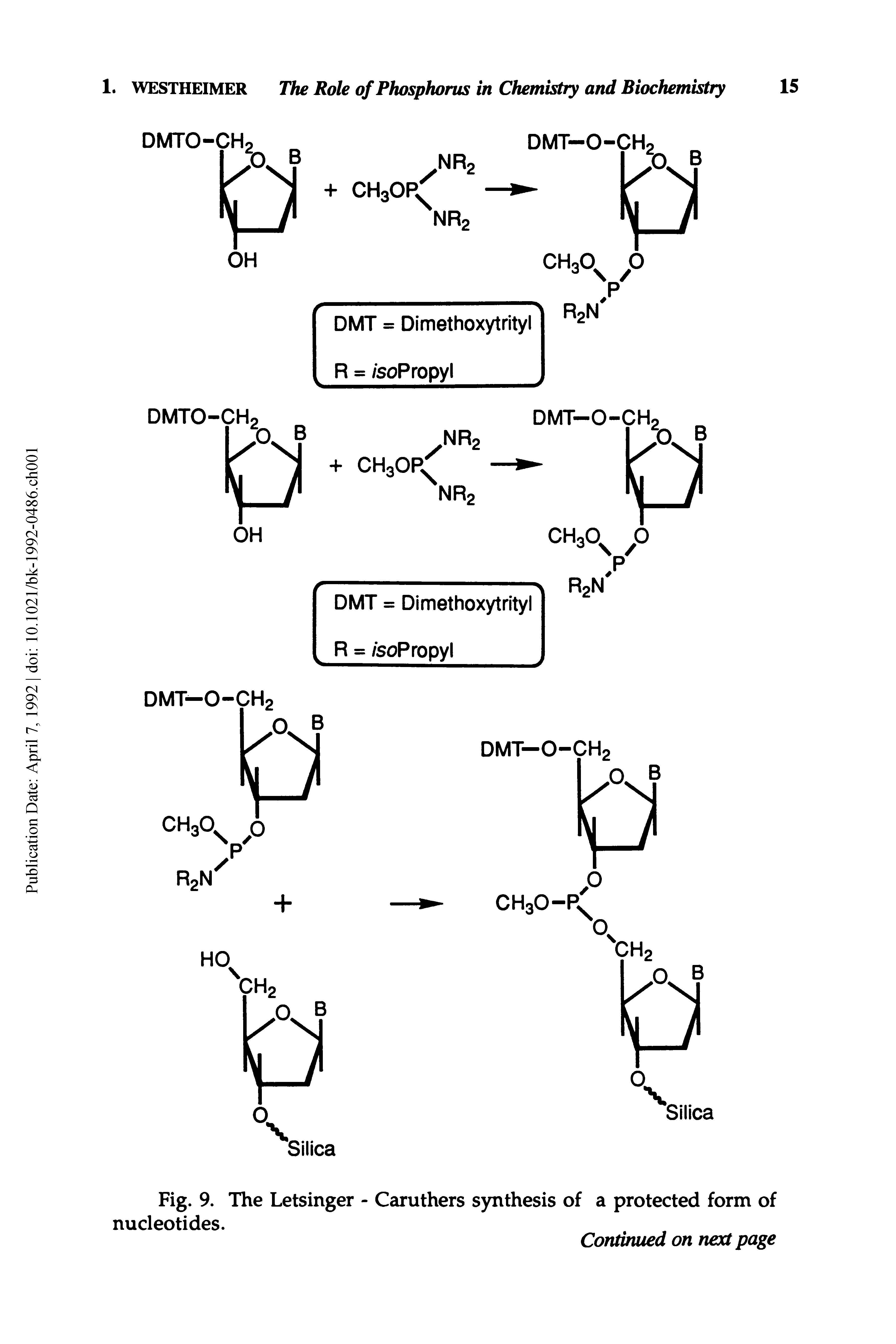 Fig. 9. The Letsinger - Caruthers synthesis of a protected form of nucleotides.