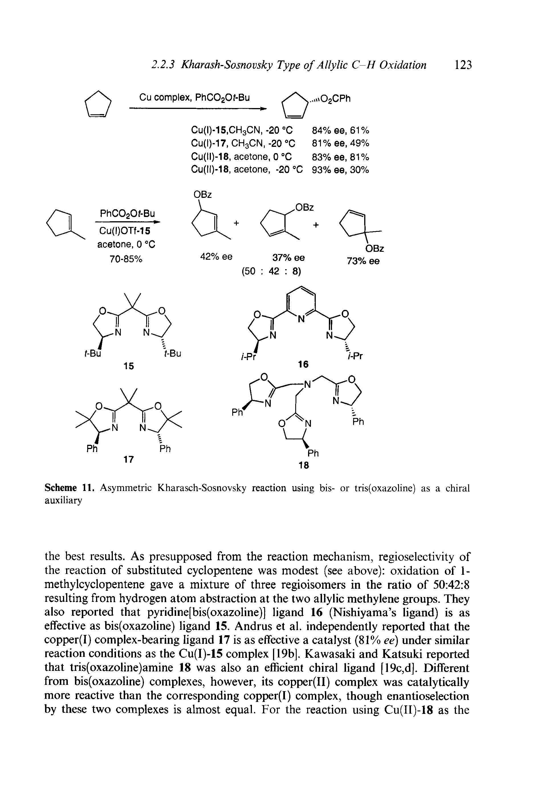 Scheme 11. Asymmetric Kharasch-Sosnovsky reaction using bis- or tris(oxazoline) as a chiral auxiliary...