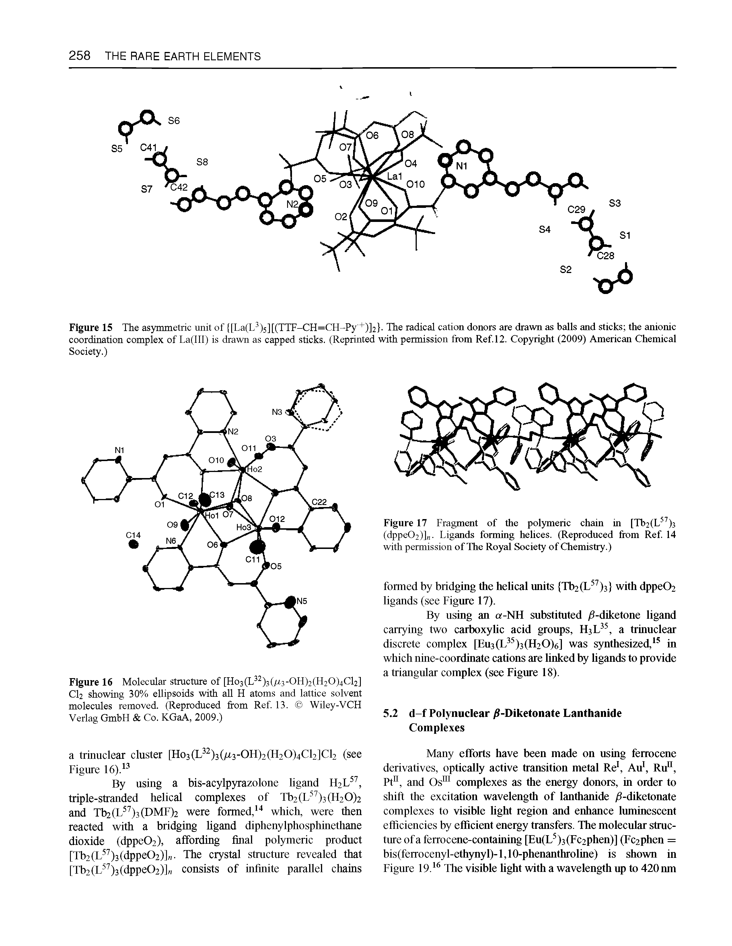 Figure 15 The asymmetric unit of [La(L )5][(TTF-CH=CH-Py +)]2 - The radical cation donors are drawn as balls and sticks the anionic coordination complex of La(III) is drawn as capped sticks. (Reprinted with permission from Ref. 12. Copyright (2009) American Chemical Society.)...