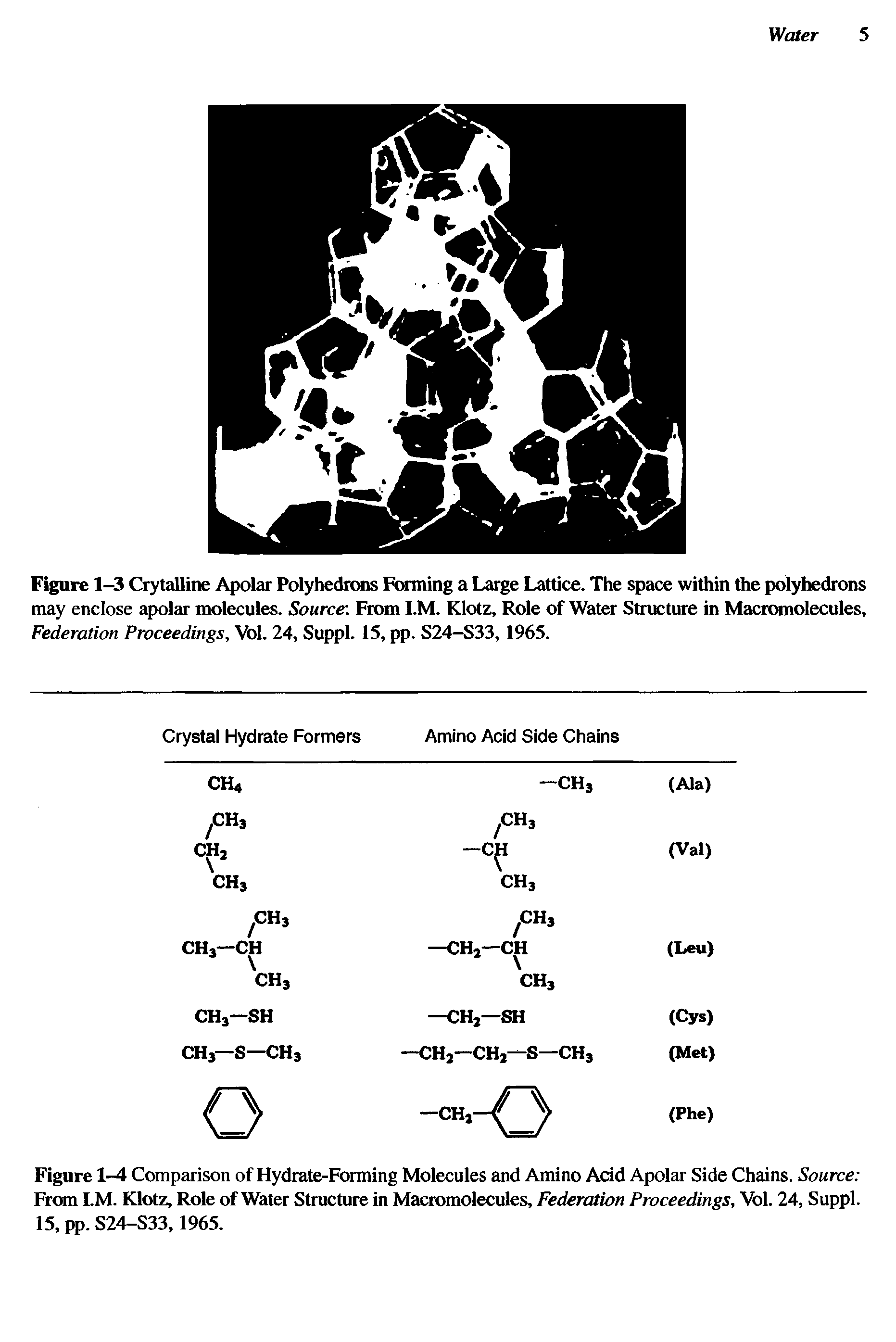 Figure 1-3 Crytalline Apolar Polyhedrons Forming a Large Lattice. The space within the polyhedrons may enclose apolar molecules. Source-. From I.M. Klotz, Role of Water Structure in Macromolecules, Federation Proceedings, Vol. 24, Suppl. 15, pp. S24-S33,1965.