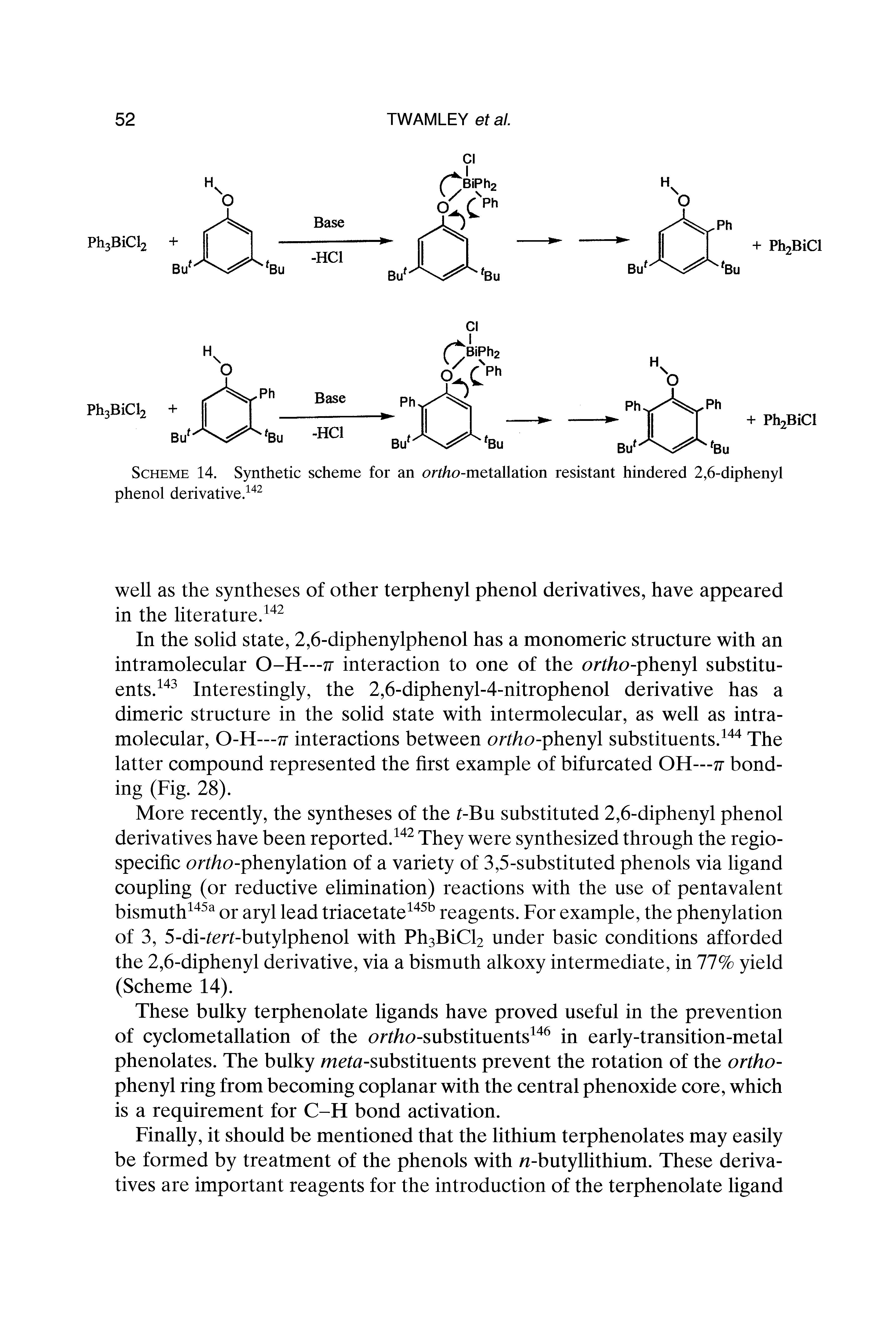 Scheme 14. Synthetic scheme for an ortho-metallation resistant hindered 2,6-diphenyl phenol derivative.142...