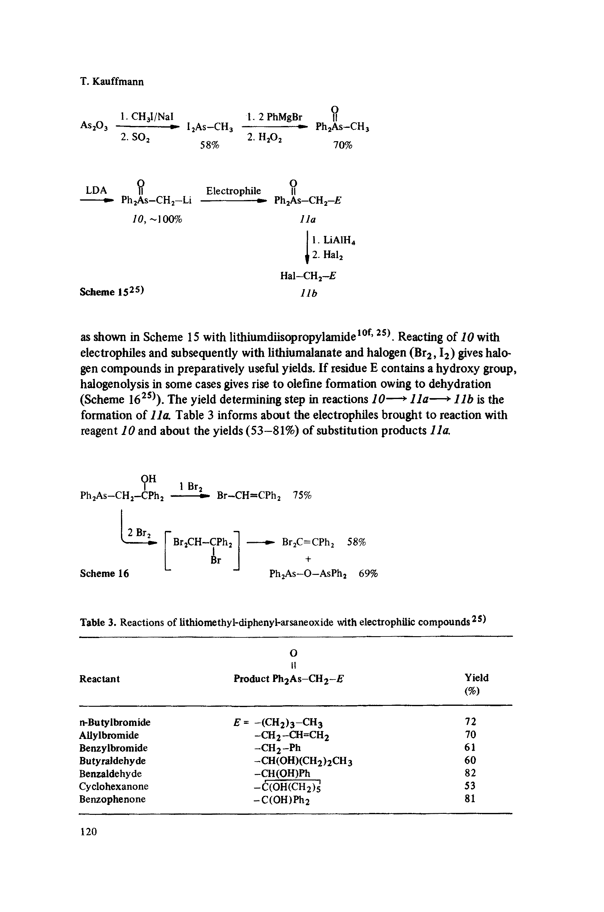 Table 3. Reactions of Uthiomethyl-diphenyl-arsaneoxide with electrophilic compounds...