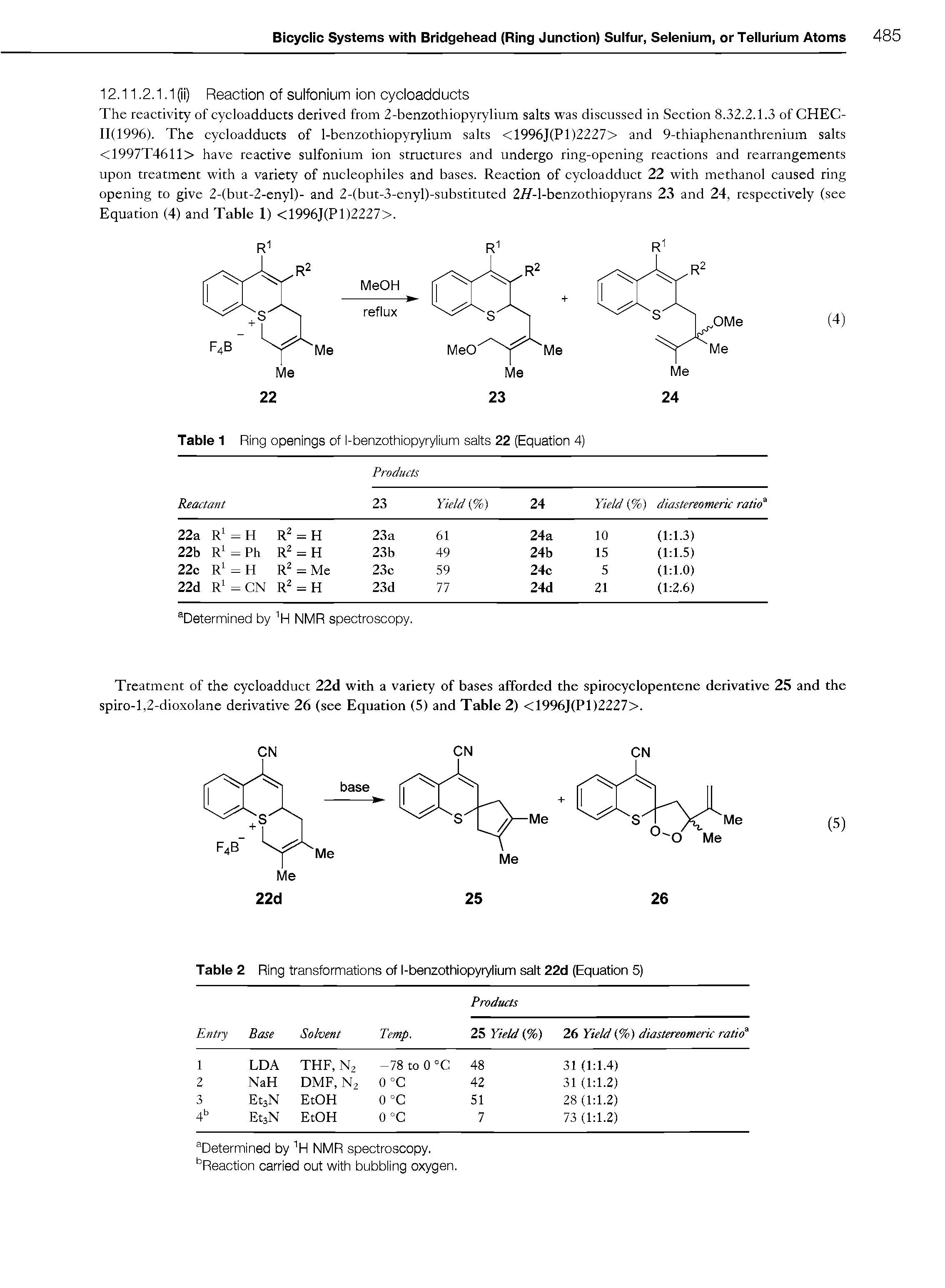 Table 1 Ring openings of l-benzothiopyrylium salts 22 (Equation 4)...