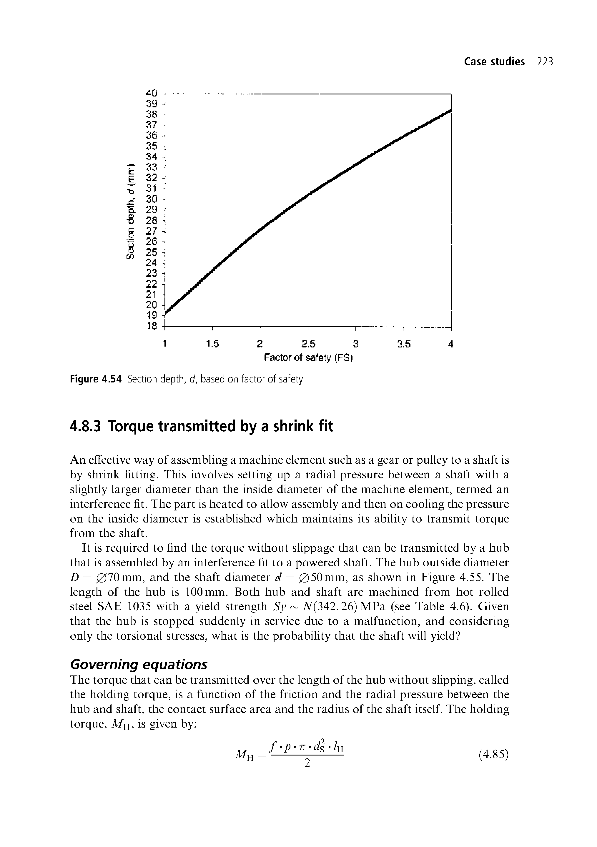 Figure 4.54 Section depth, d, based on factor of safety...