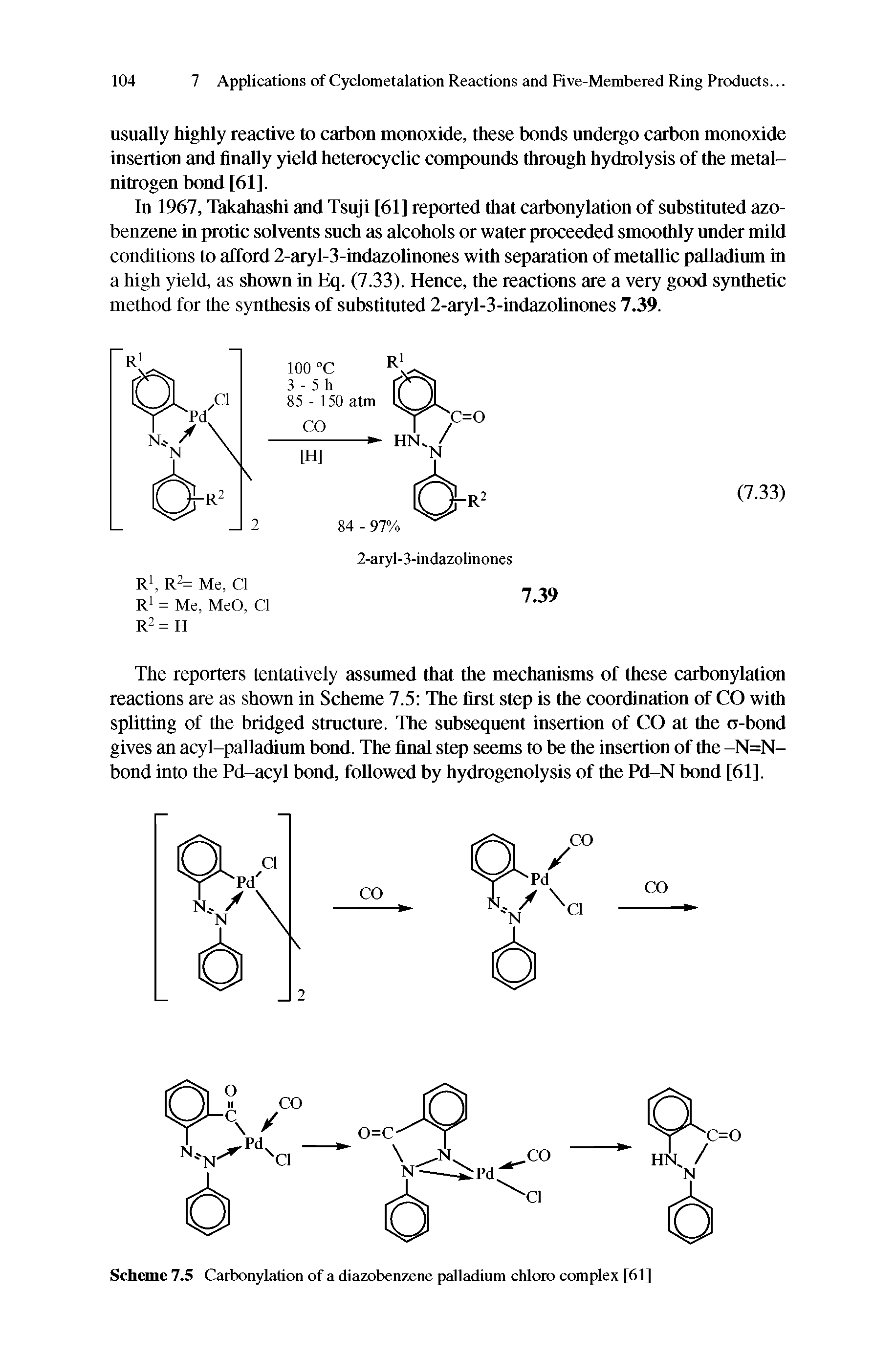Scheme 7.5 Carbonylation of a diazobenzene palladium chloro complex [61]...