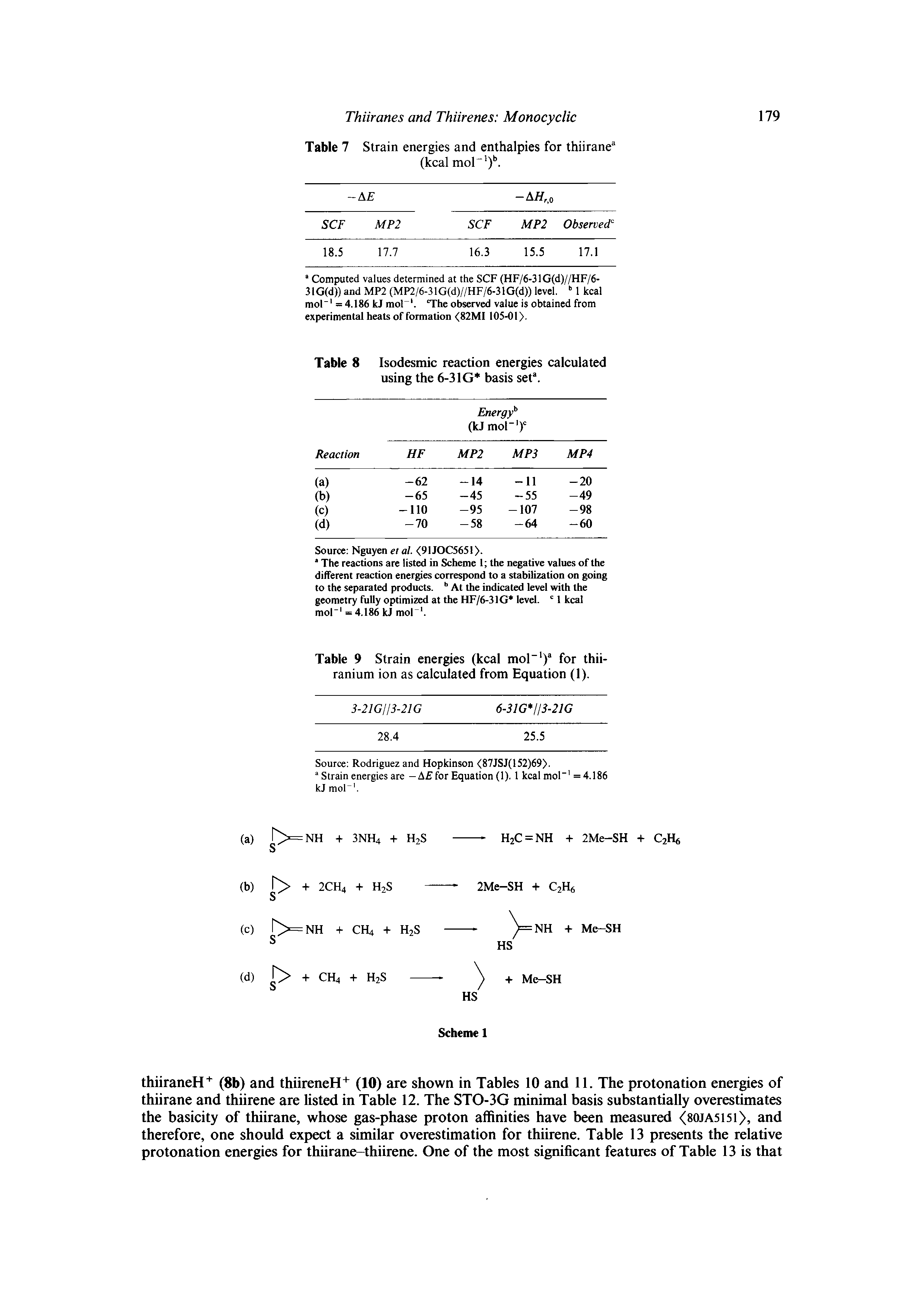 Table 8 Isodesmic reaction energies calculated using the 6-31G basis seta.