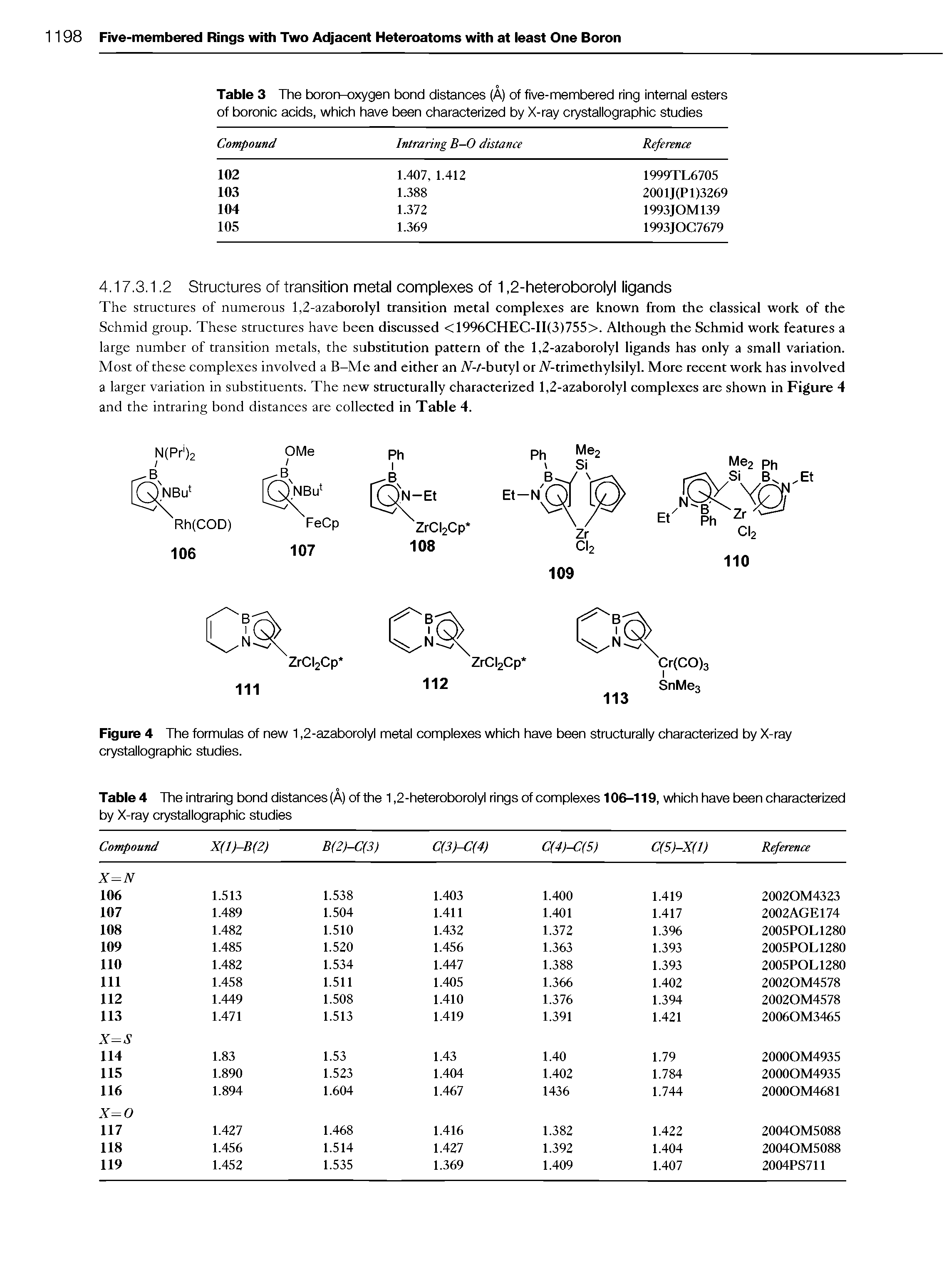 Table 3 The boron-oxygen bond distances (A) of five-membered ring internai esters of boronic acids, which have been characterized by X-ray crystaiiographic studies...