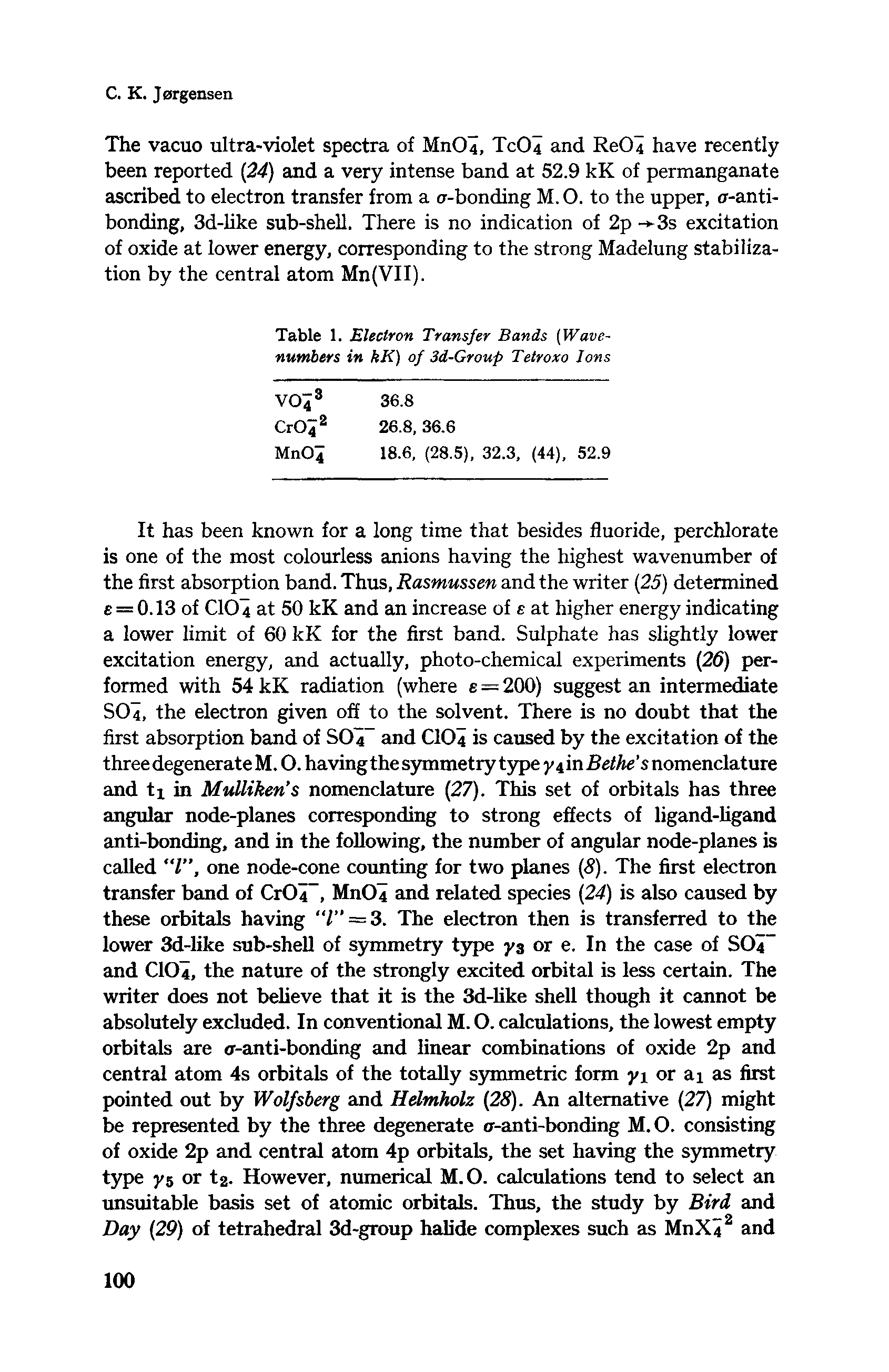 Table 1. Electron Transfer Bands (Wave-numbers in kK) of 3d-Group Tetroxo Ions...