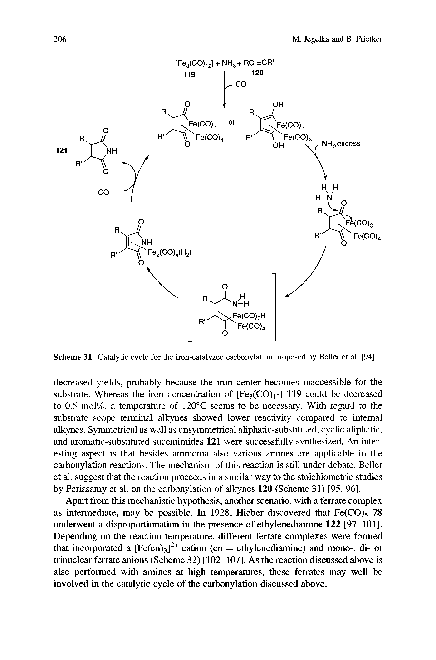 Scheme 31 Catalytic cycle for the iron-catalyzed carbonylation proposed by Seller et al. [94]...
