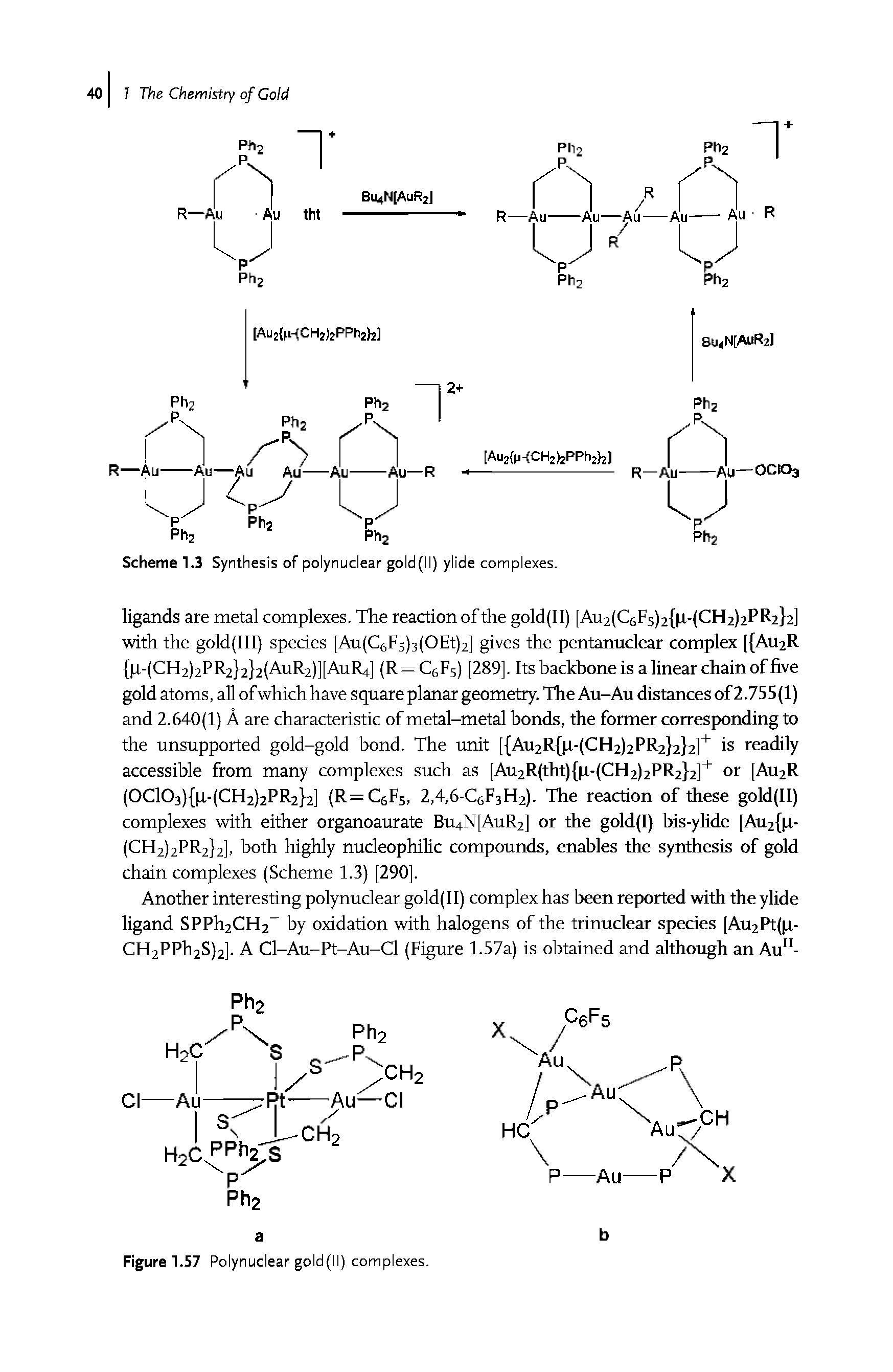 Scheme 1.3 Synthesis of polynuclear gold(II) ylide complexes.