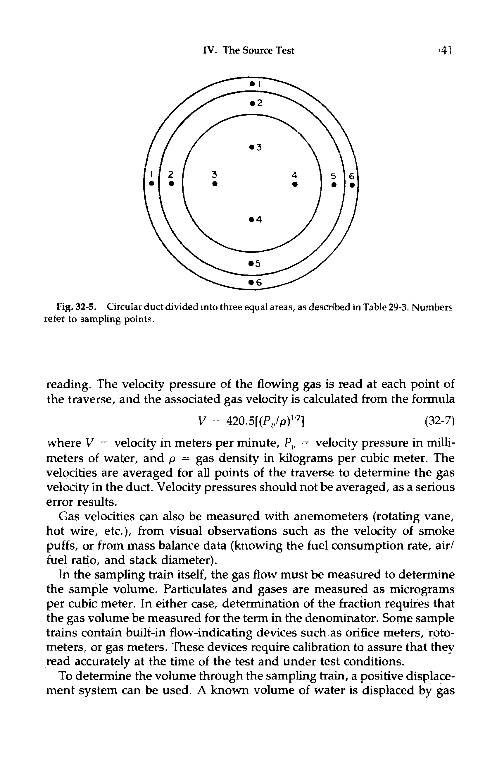 Fig. 32-5. Circular duct divided into three equal areas, as described in Table 29-3. Numbers refer to sampling points.