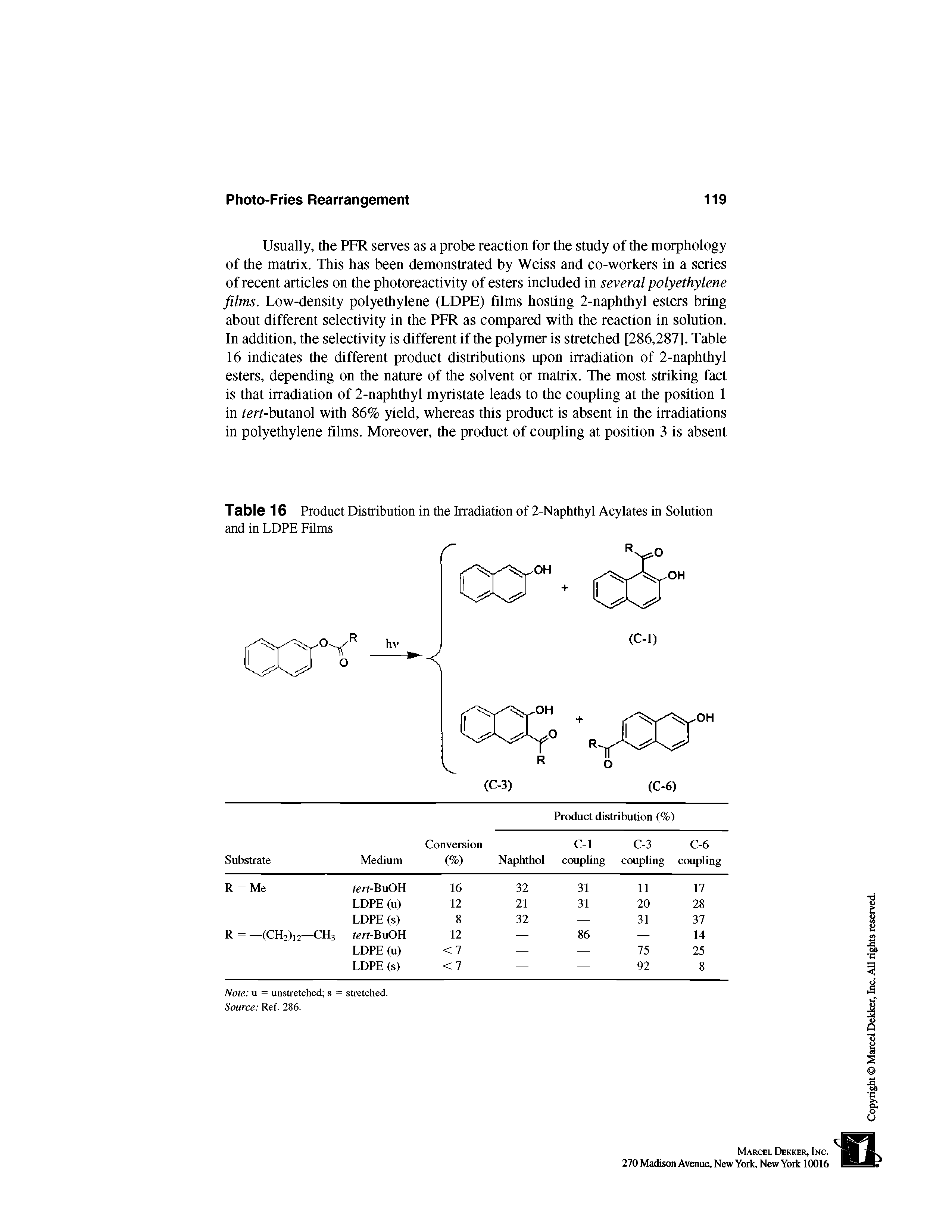 Table 16 Product Distribution in the Irradiation of 2-Naphthyl Acylates in Solution and in LDPE Films...