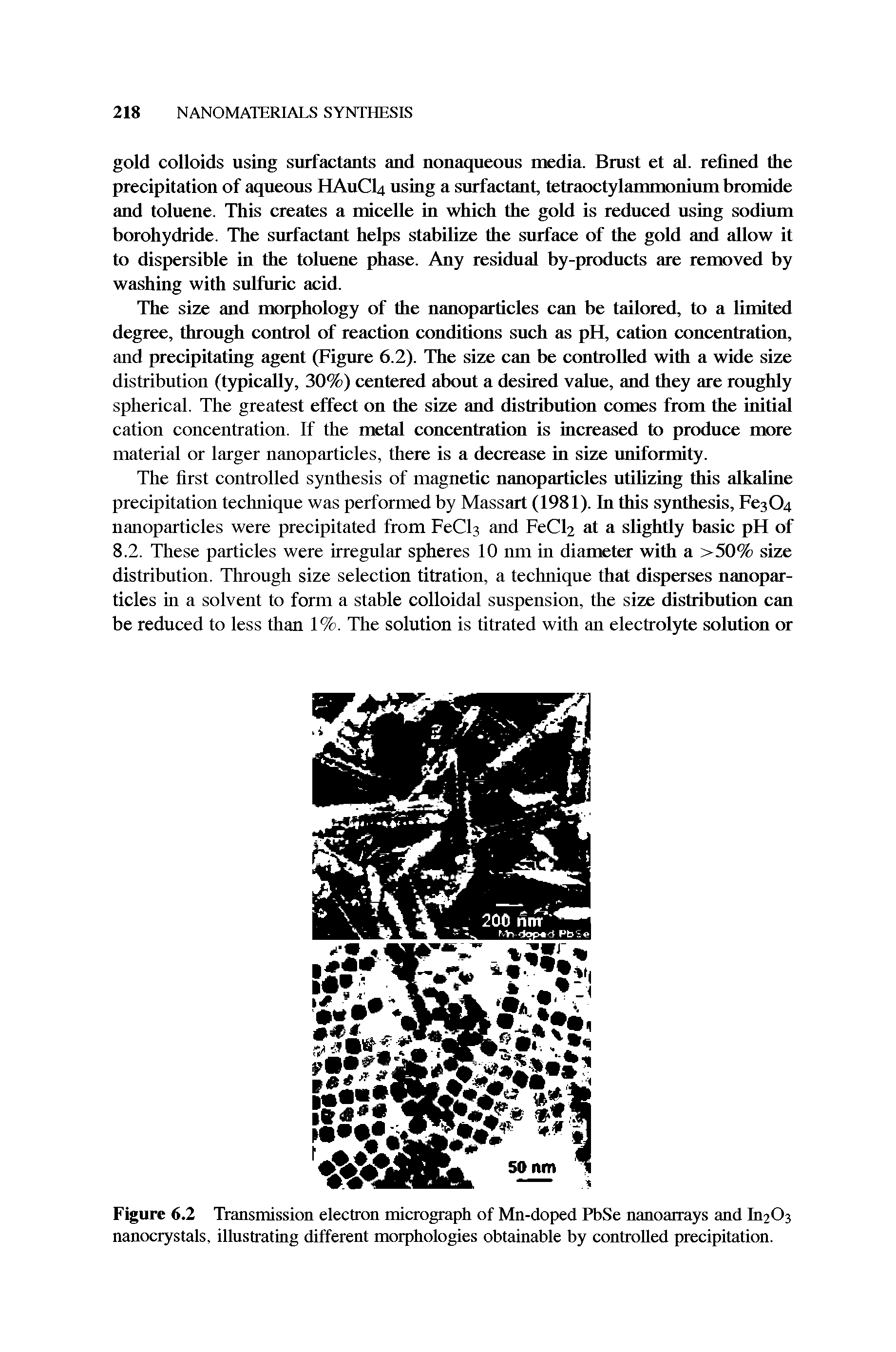 Figure 6.2 Transmission electron micrograph of Mn-doped PbSe nanoarrays and In203 nanocrystals, illustrating different morphologies obtainable by controlled precipitation.