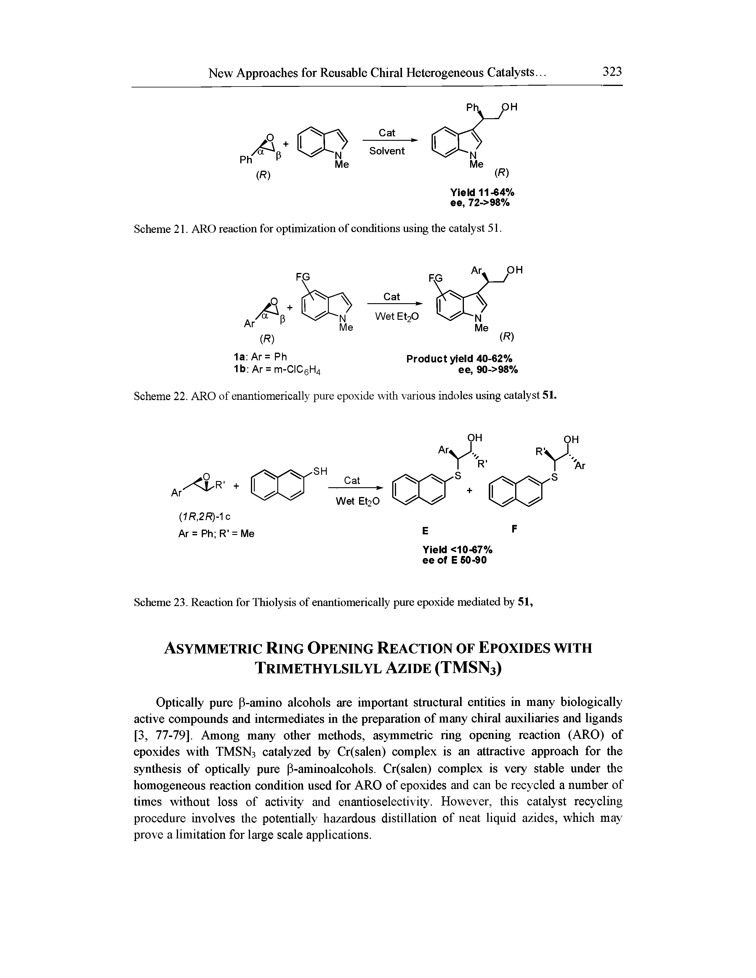 Scheme 22. ARO of enantiomerically pure epoxide with various indoles using catalyst 51.