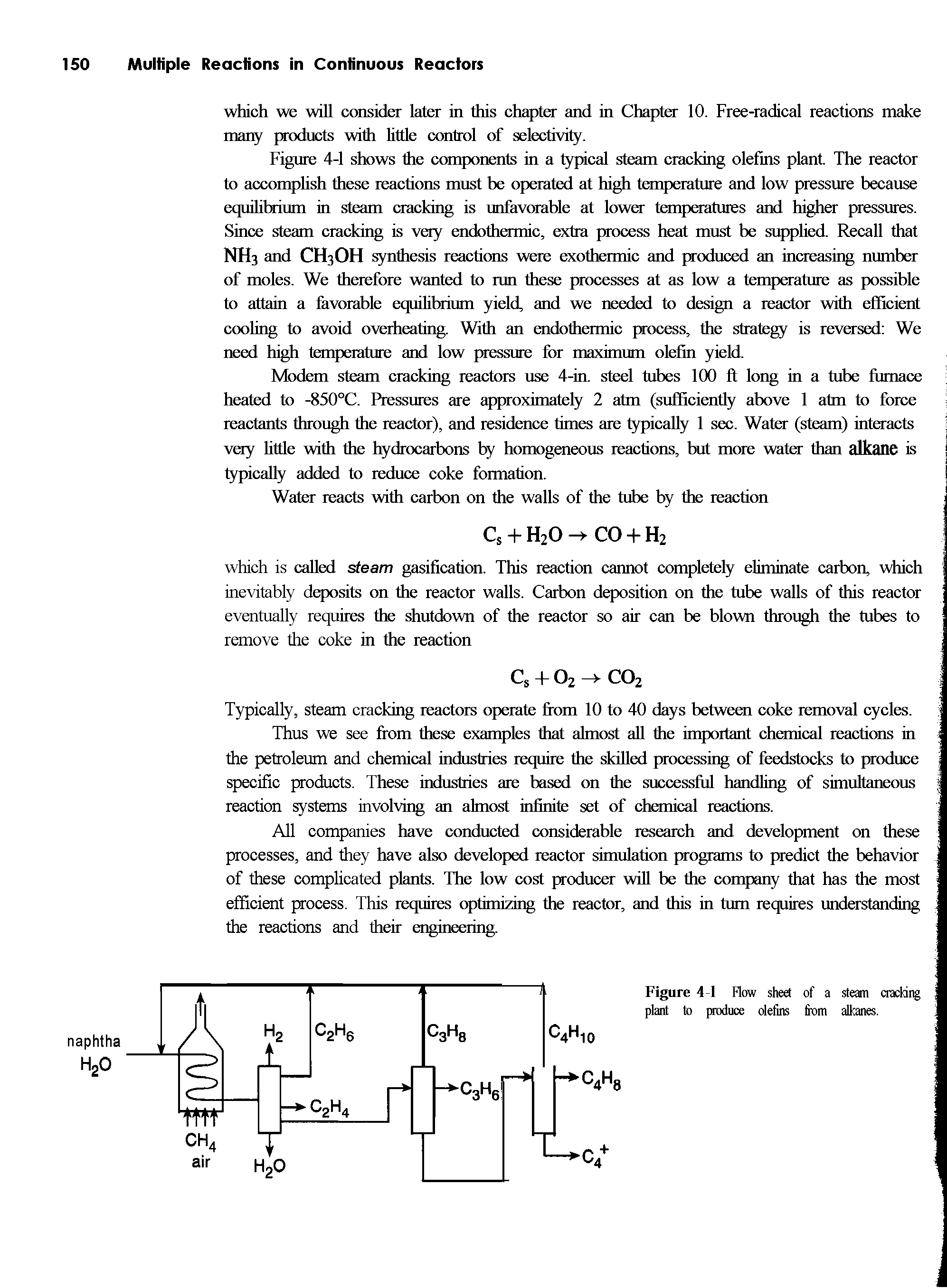 Figure 4-1 Flow sheet of a steam cracking plant to produce olefins from alkanes.