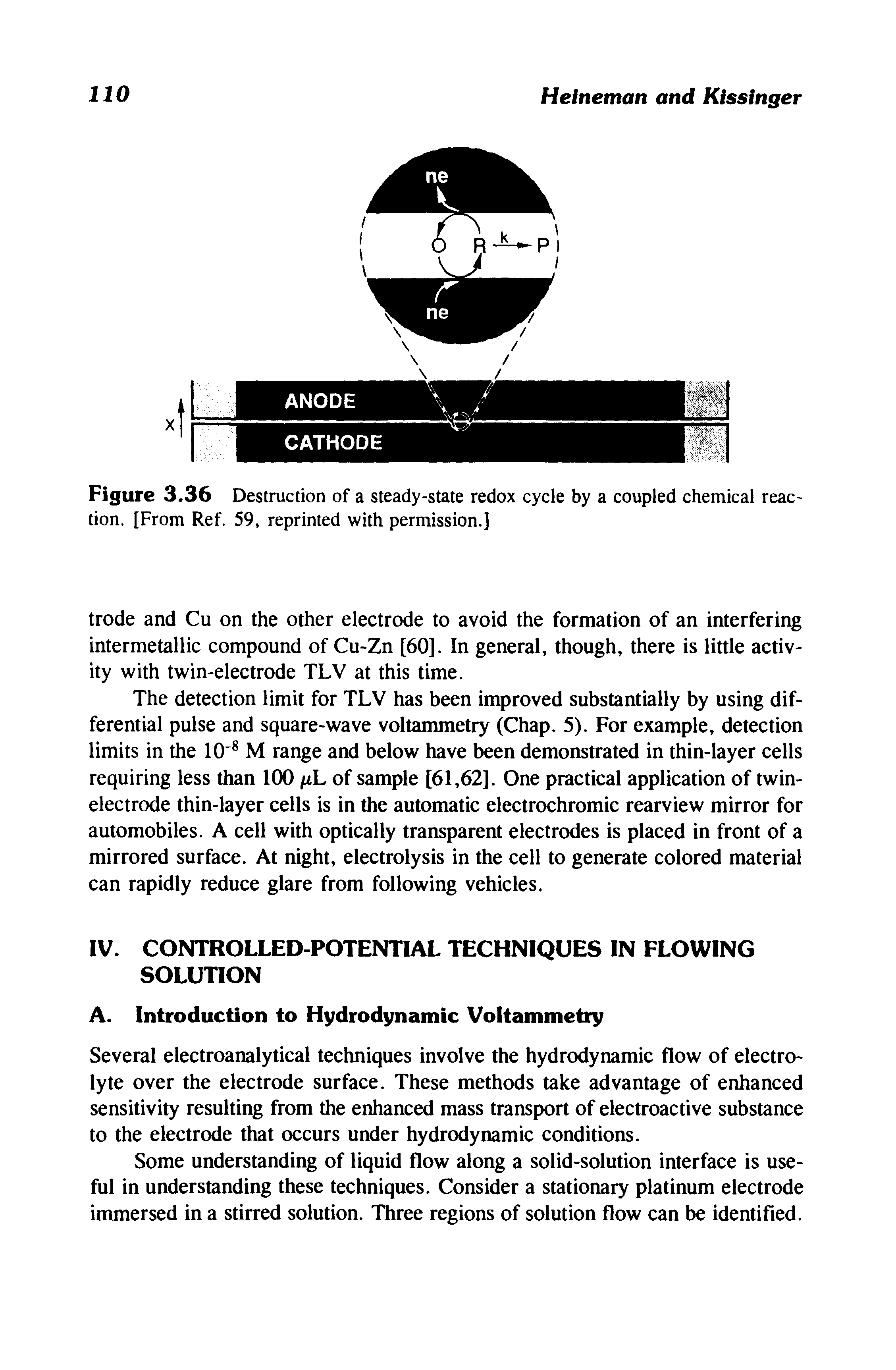 Figure 3.36 Destruction of a steady-state redox cycle by a coupled chemical reaction. [From Ref. 59. reprinted with permission.]...