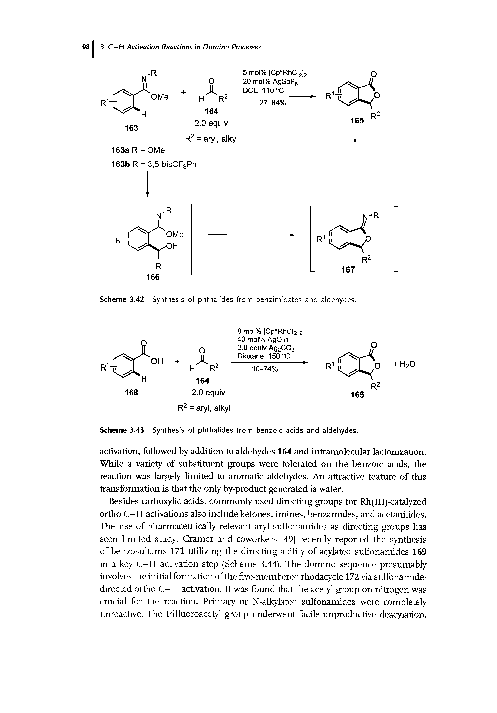 Scheme 3.42 Synthesis of phthalides from benzimidates and aldehydes.