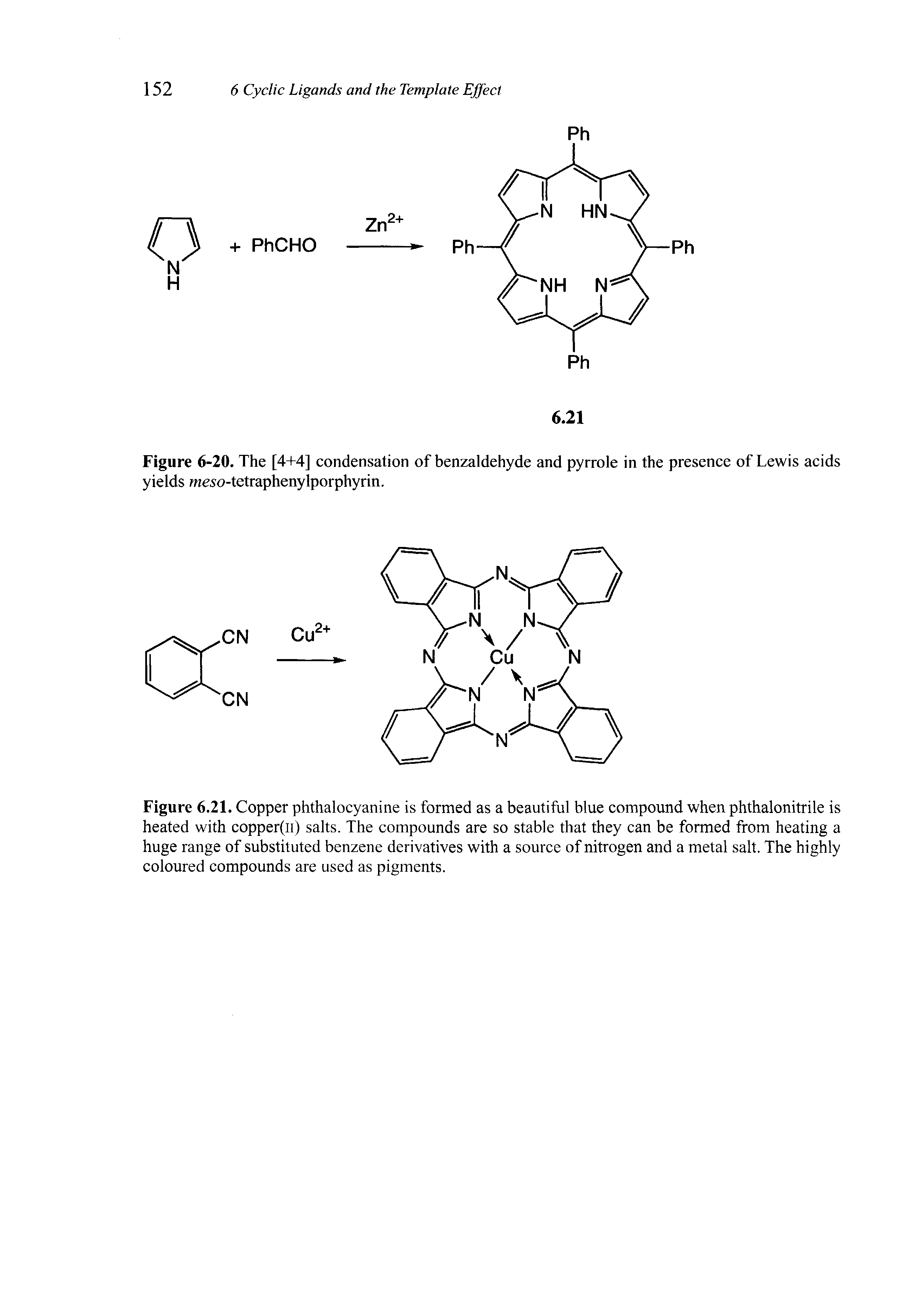Figure 6-20. The [4+4] condensation of benzaldehyde and pyrrole in the presence of Lewis acids yields meso-tetraphenylporphyrin.