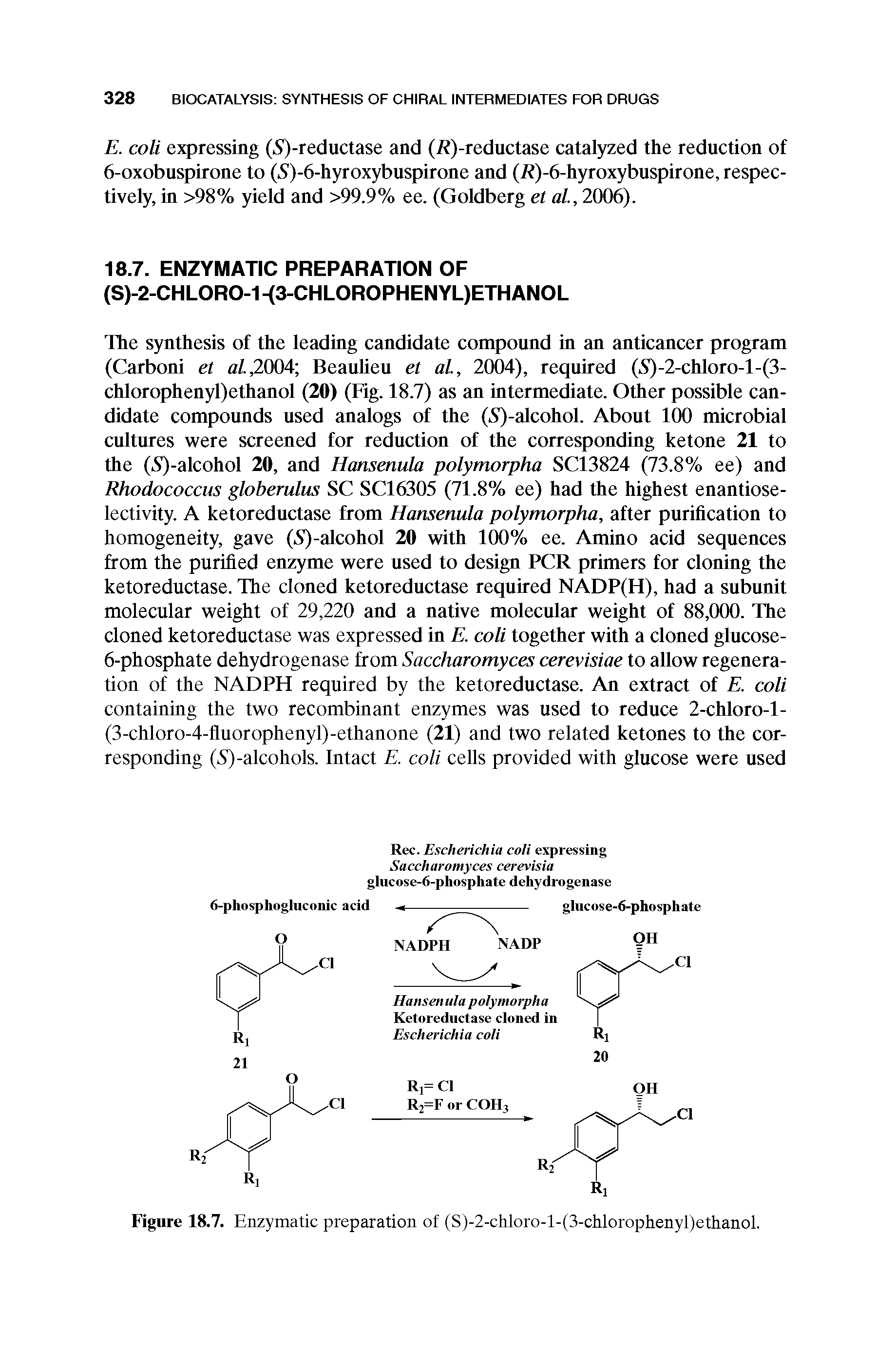 Figure 18.7. Enzymatic preparation of (S)-2-chloro-l-(3-chlorophenyl)ethanol.