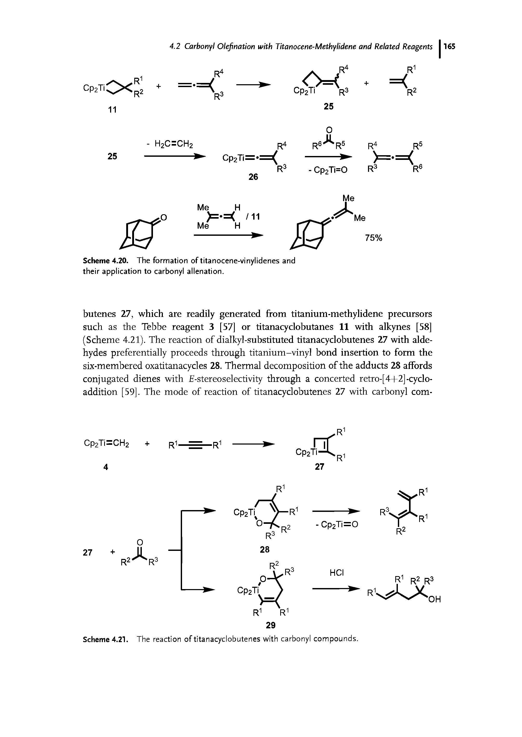 Scheme 4.20. The formation of titanocene-vinylidenes and their application to carbonyl alienation.
