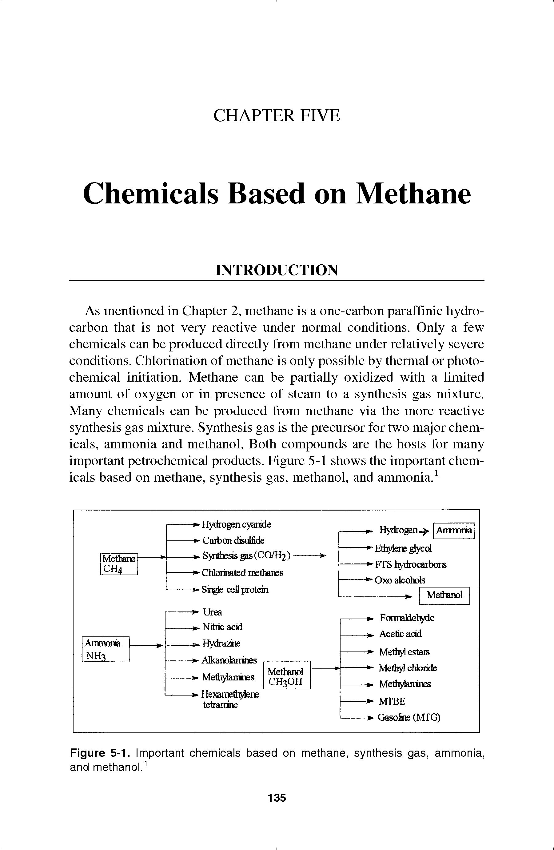 Figure 5-1. Important chemicals based on methane, synthesis gas, ammonia, and methanol. ...