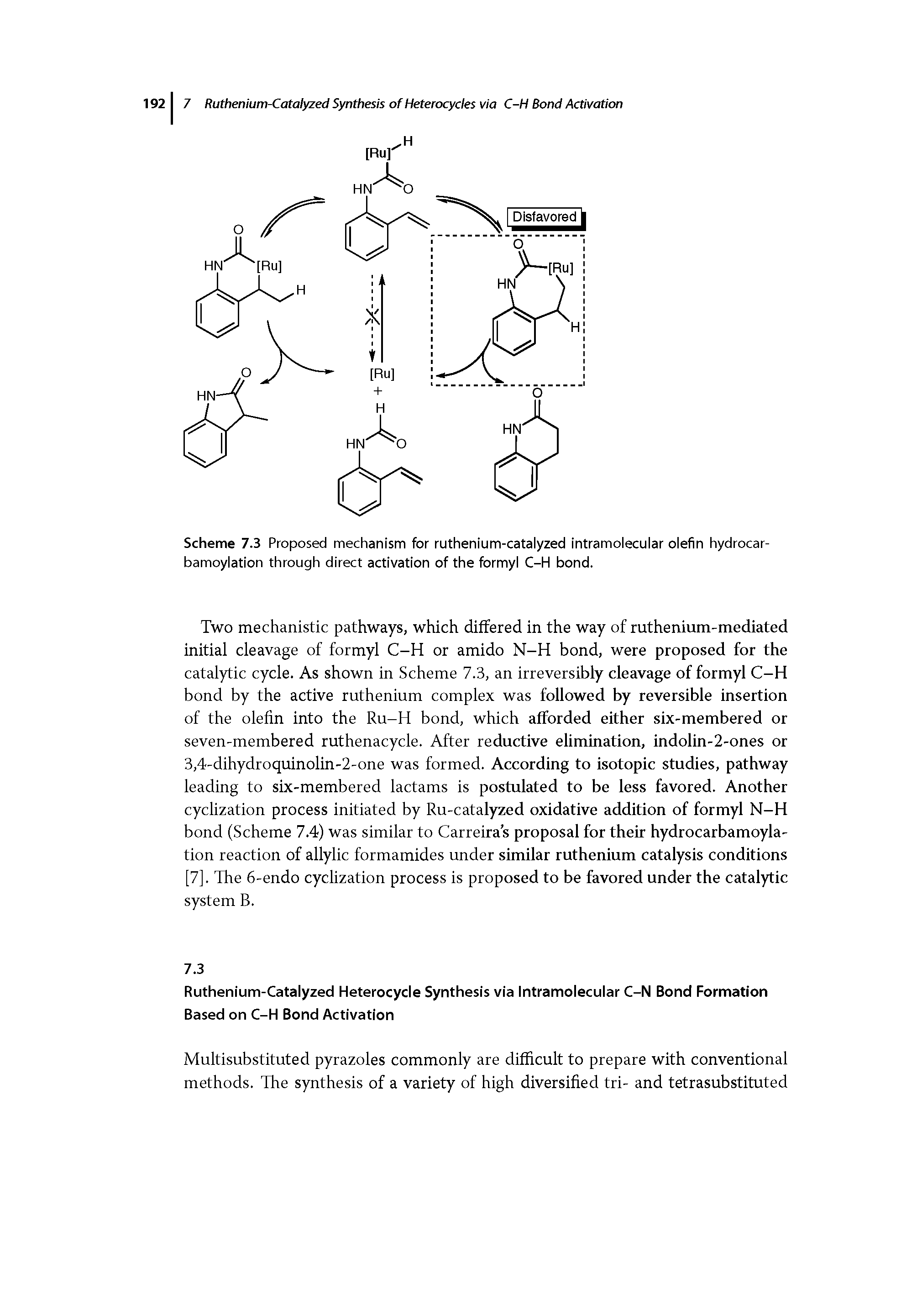 Scheme 7.3 Proposed mechanism for ruthenium-catalyzed intramolecular olefin hydrocar-bamoylation through direct activation of the formyl C-H bond.