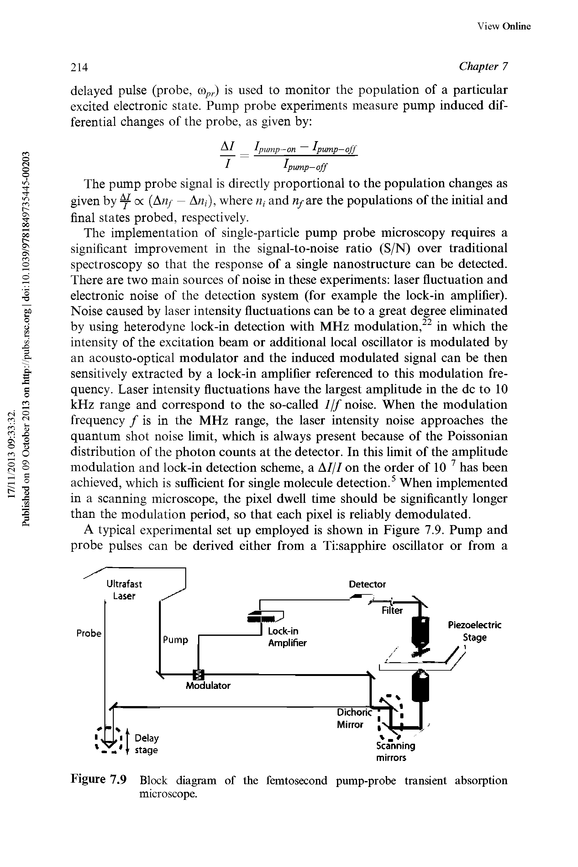 Figure 7.9 Block diagram of the femtosecond pump-probe transient absorption microscope.