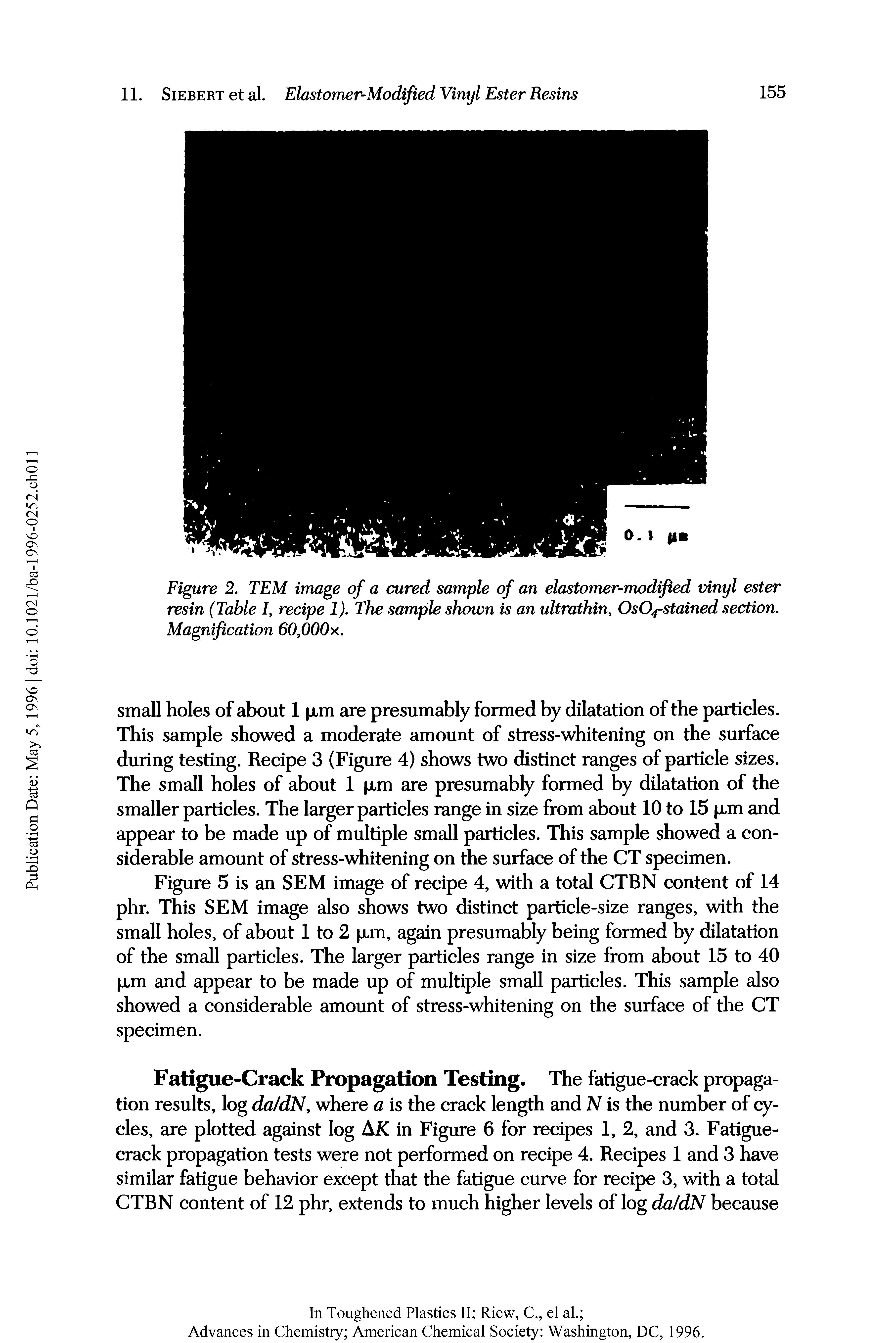 Figure 2. TEM image of a cured sample of an elastomer-modified vinyl ester resin (Table I, recipe 1). The sample shown is an ultrathin, OsO stained section. Magnification 60,000x.