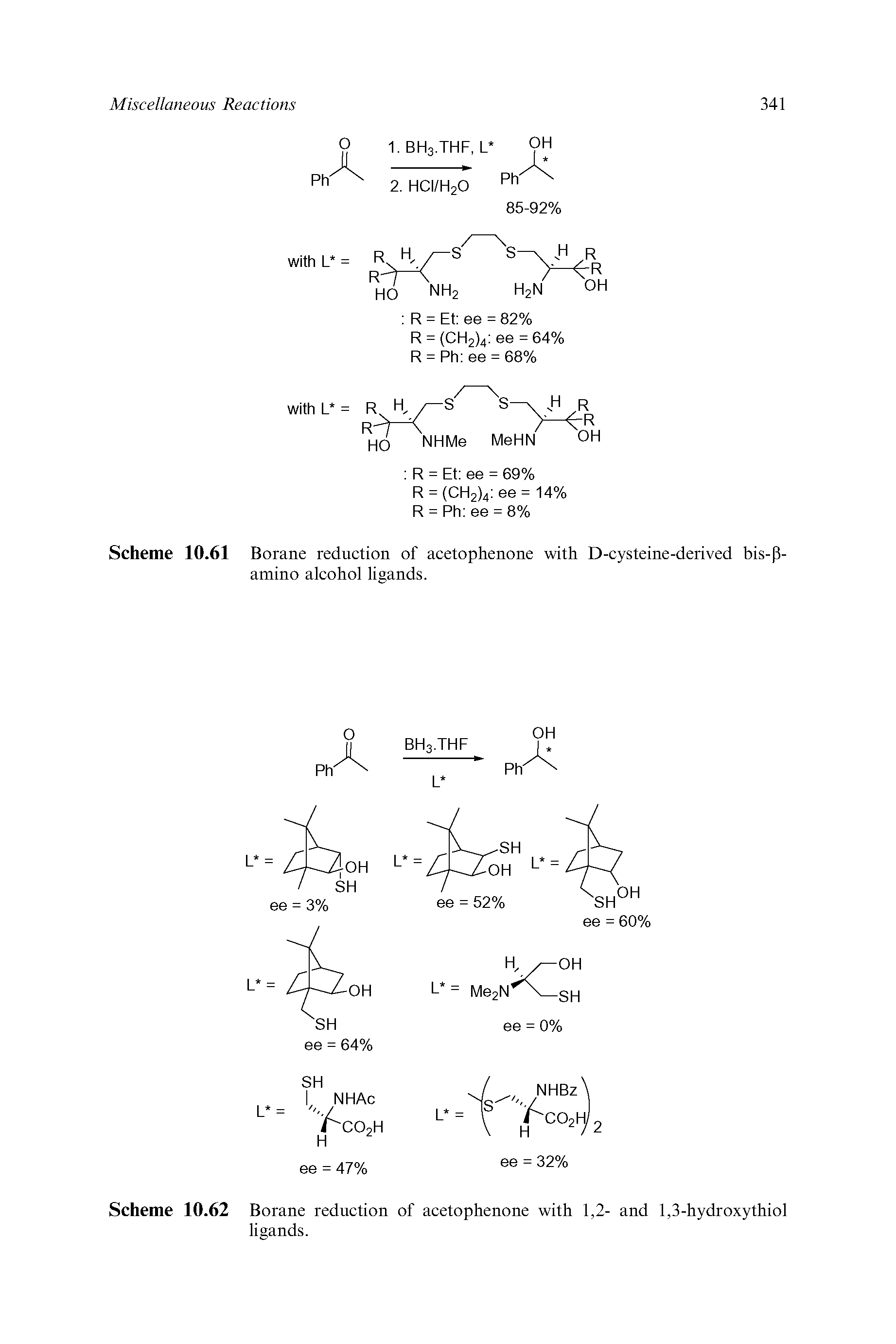 Scheme 10.61 Borane reduction of acetophenone with D-cysteine-derived bis-P-amino alcohol ligands.
