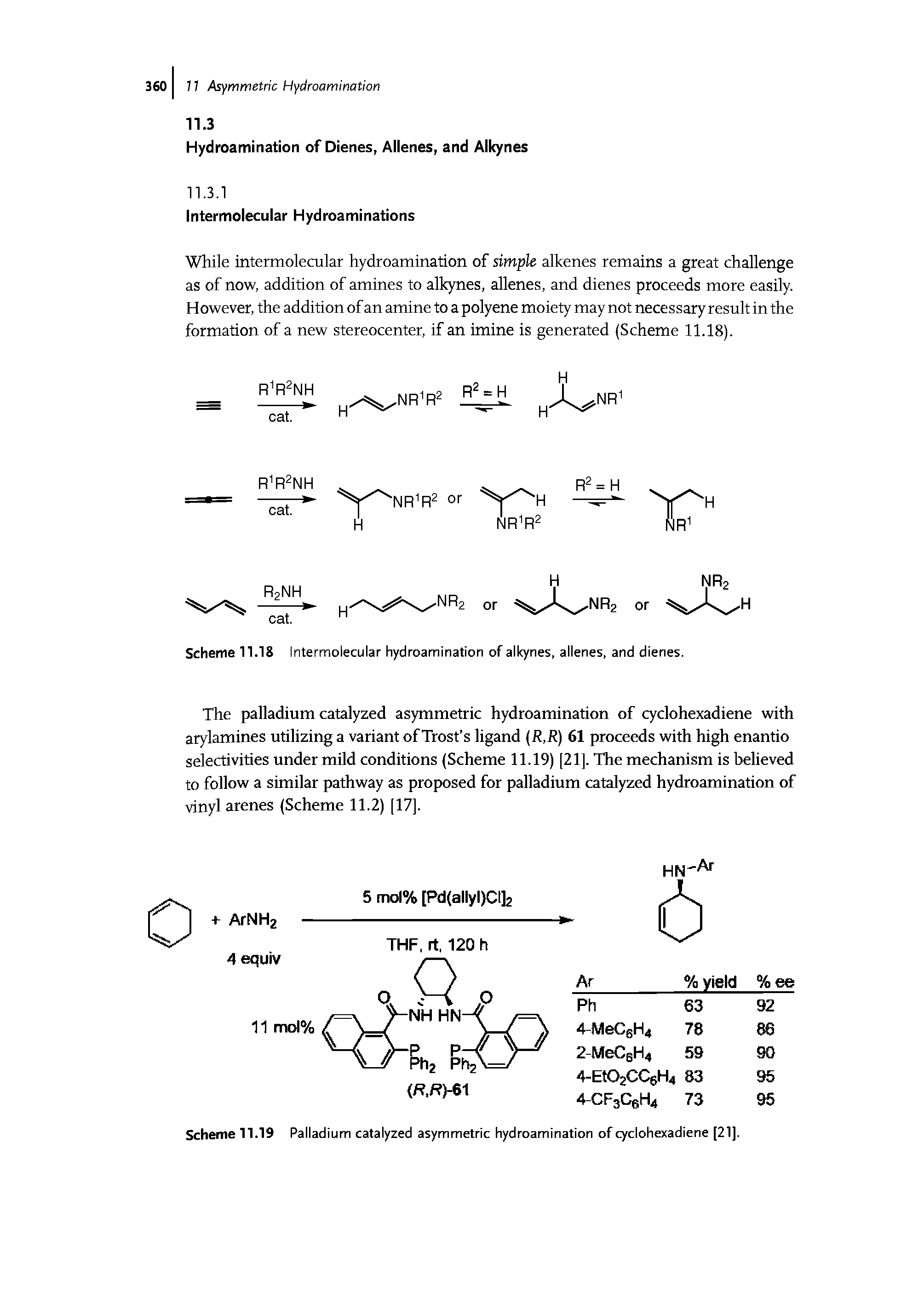 Scheme 11.19 Palladium catalyzed asymmetric hydroamination of cyclohexadiene [21].