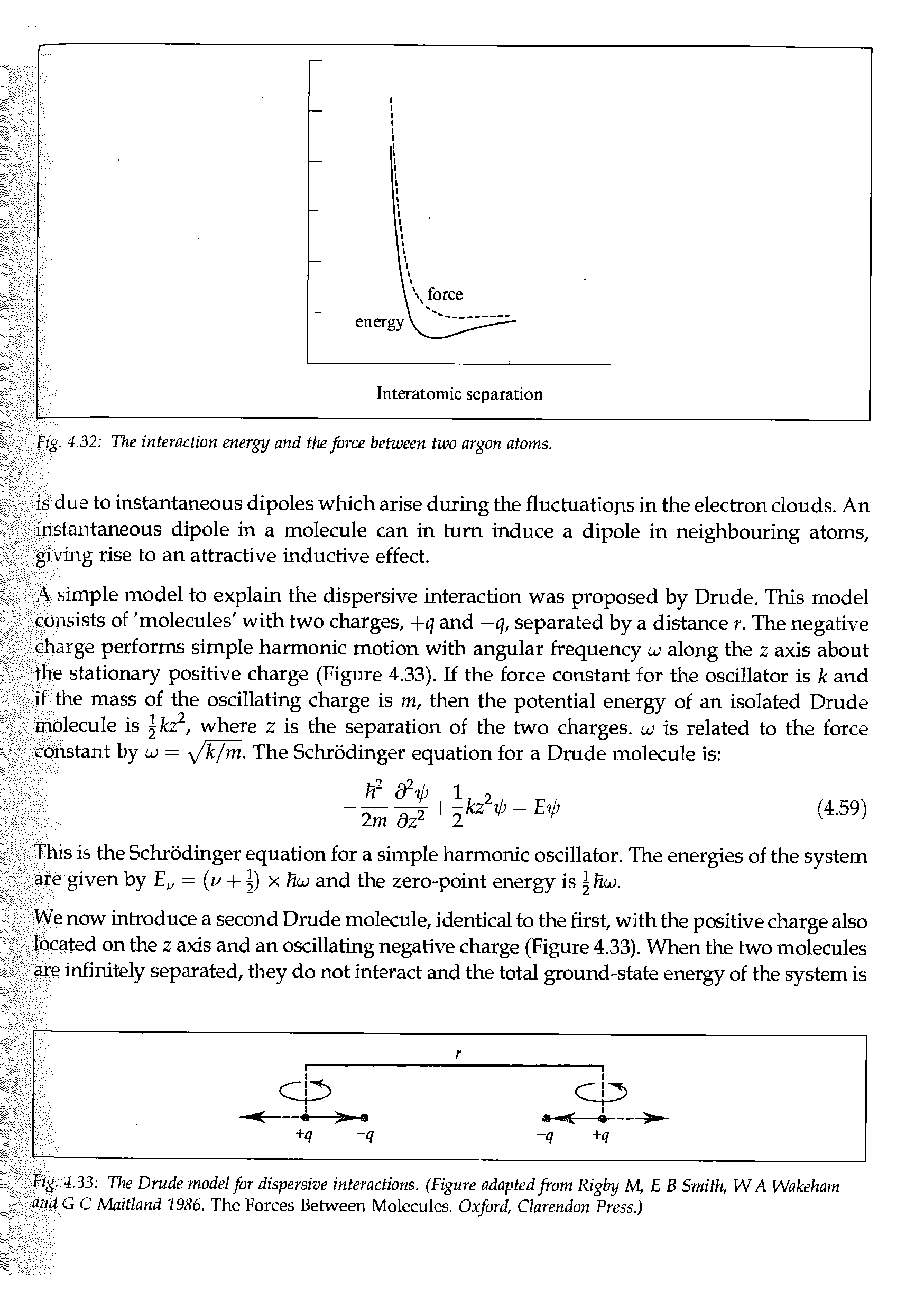 Fig. 4, 33 The Drude model for dispersive interactions. (Figure adapted from Rigby M, E B Smith, W A Wakeham and G C Maitland 1986. The Forces Between Molecules. Oxford, Clarendon Press.)...