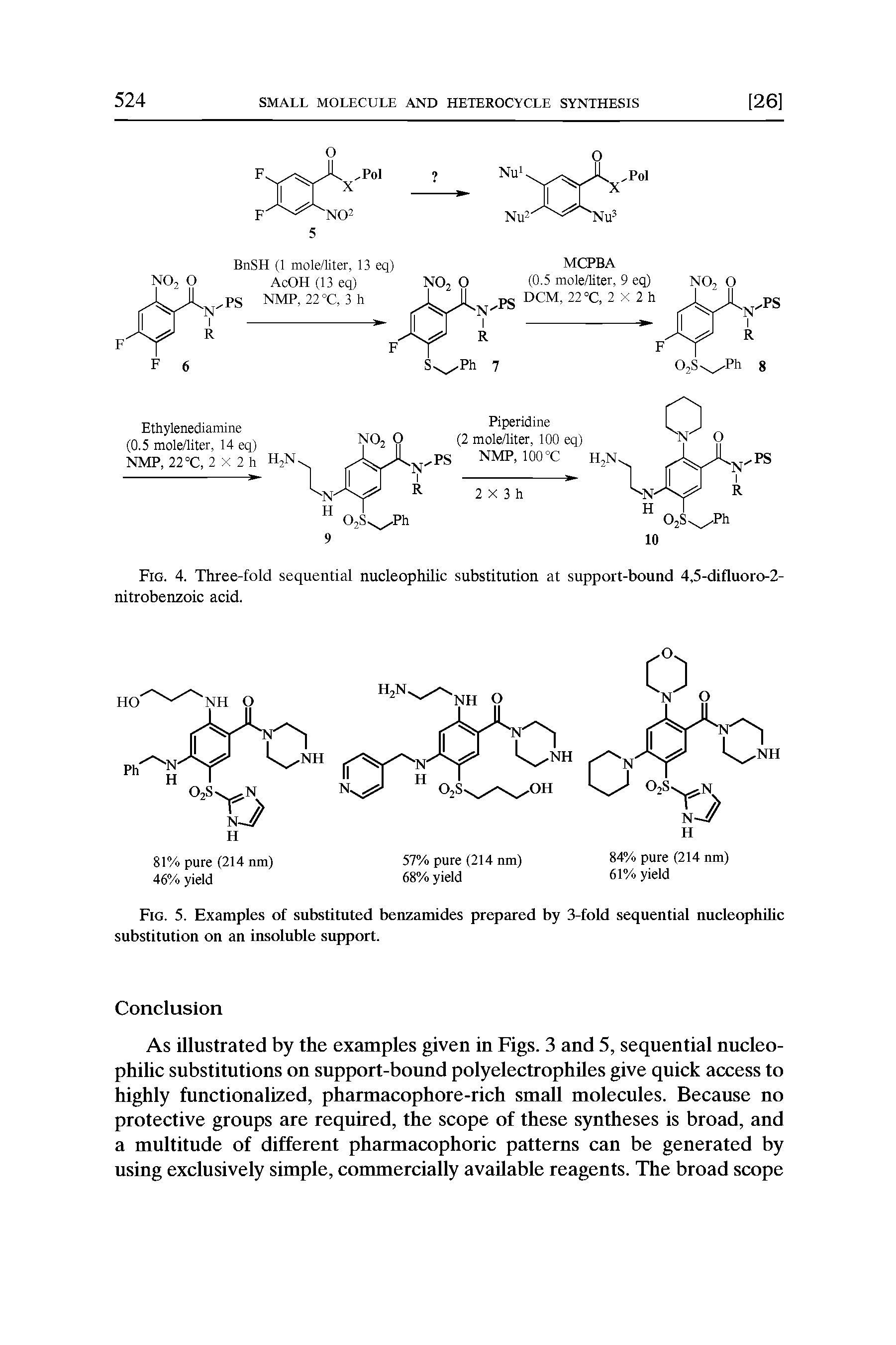Fig. 5. Examples of substituted benzamides prepared by 3-fold sequential nucleophilic substitution on an insoluble support.