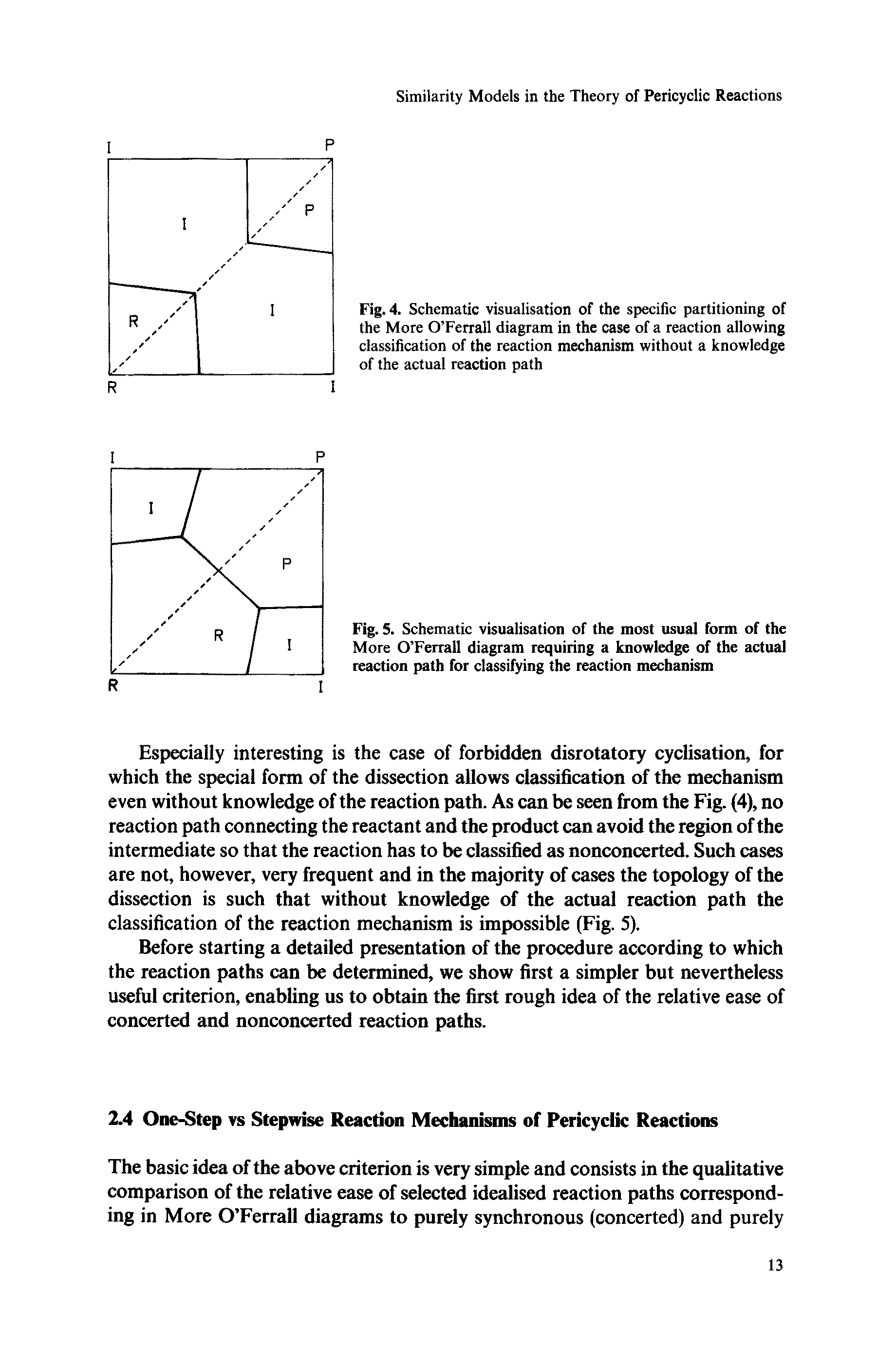 Fig. 4. Schematic visualisation of the specific partitioning of the More O Ferrall diagram in the case of a reaction allowing classification of the reaction mechanism without a knowledge of the actual reaction path...