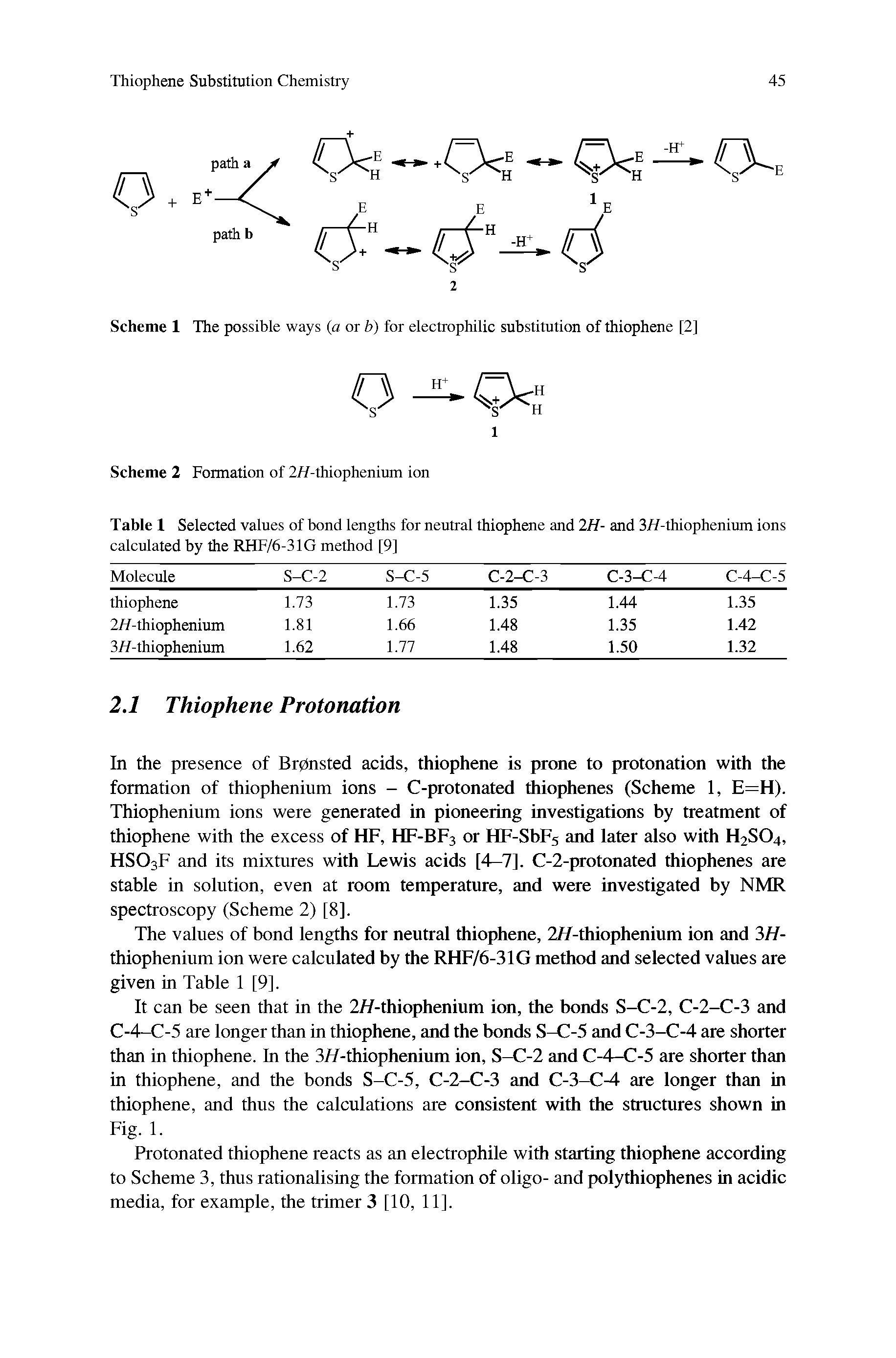 Scheme 1 The possible ways (a or b) for electrophilic substitution of thiophene [2]...