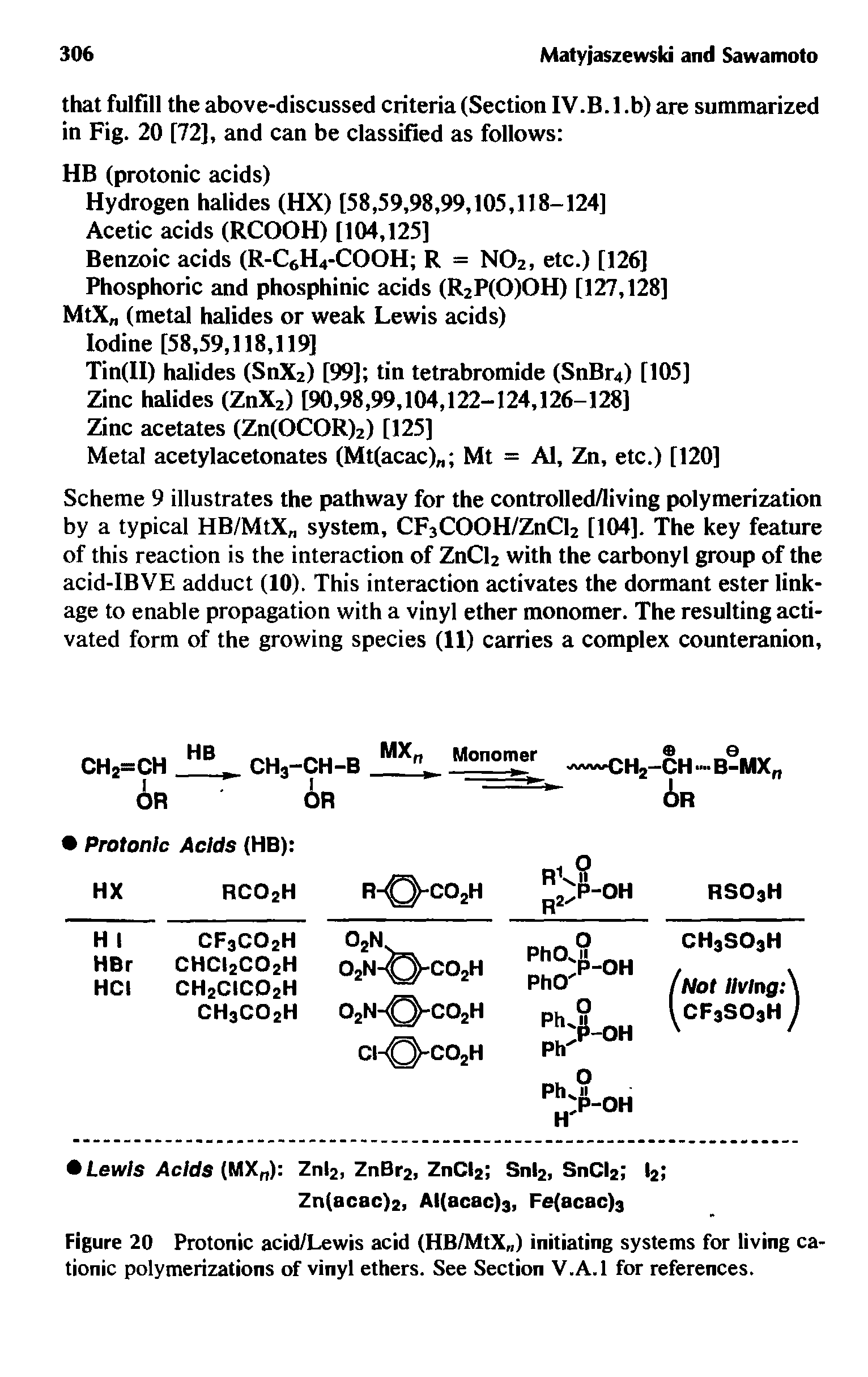 Figure 20 Protonic acid/Lewis acid (HB/MtX ) initiating systems for living cationic polymerizations of vinyl ethers. See Section V.A.l for references.