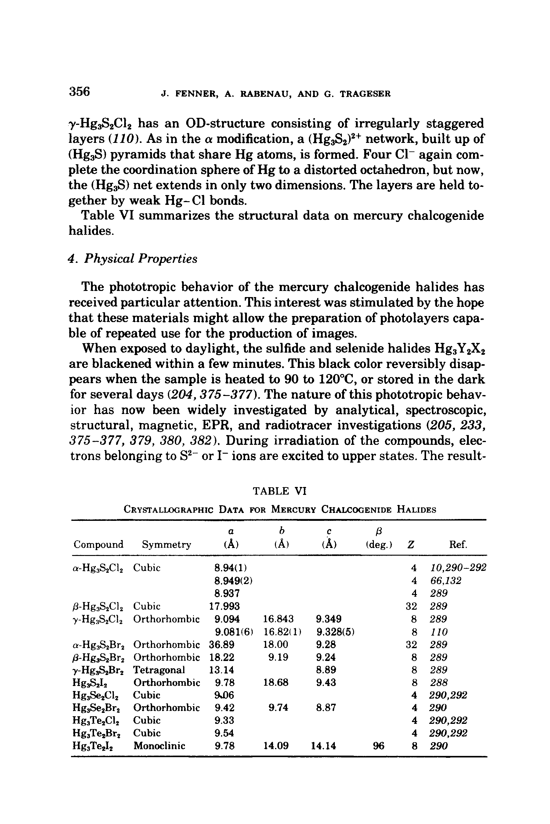 Table VI summarizes the structural data on mercury chalcogenide halides.