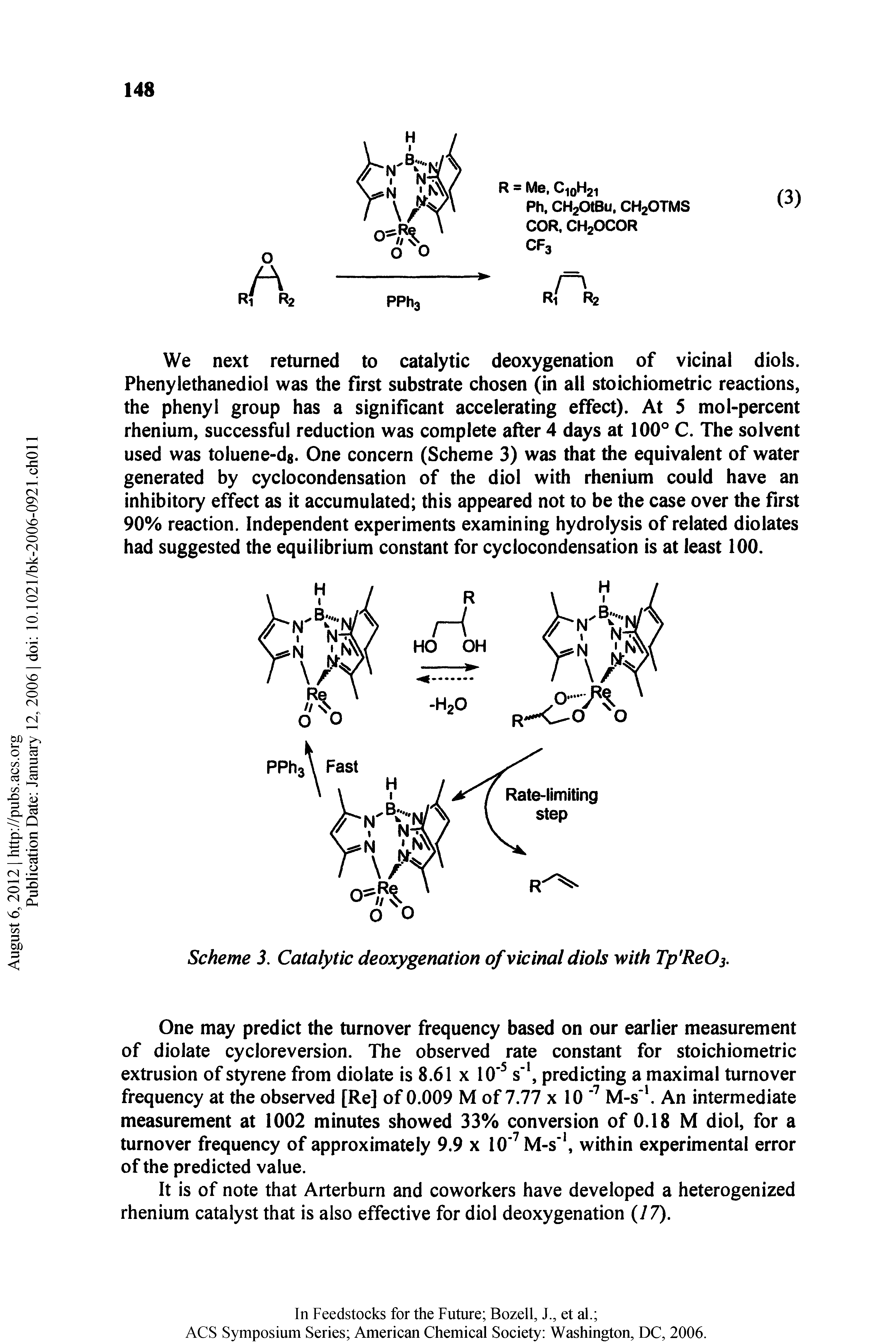 Scheme 3. Catalytic deoxygenation of vicinal diols with Tp ReOs.