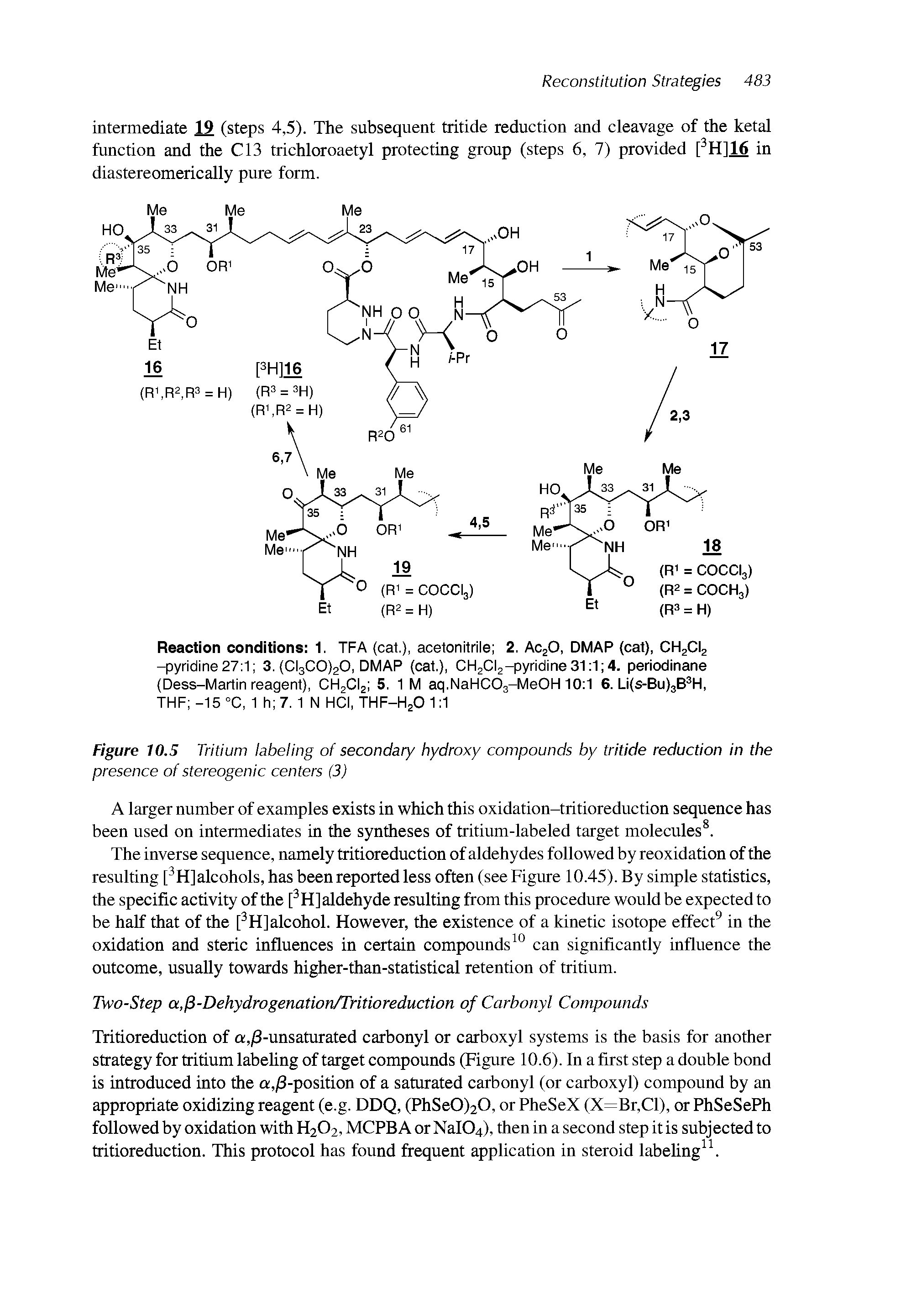 Figure 10.5 Tritium labeling of secondary hydroxy compounds by tritide reduction in the presence of stereogenic centers (3)...