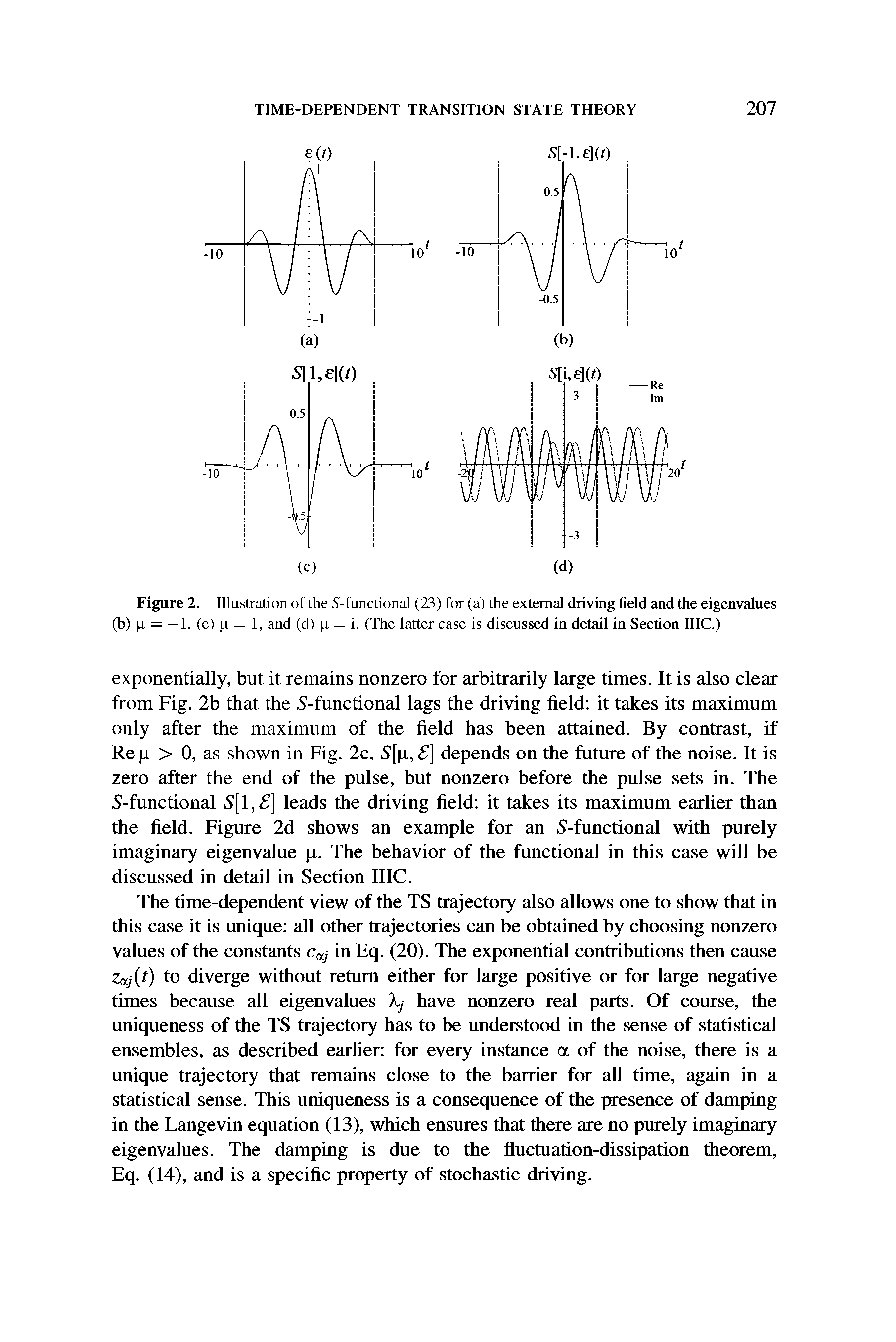 Figure 2. Illustration of the S-functional (23) for (a) the external driving field and the eigenvalues (b) jj, = —1, (c) (i = l, and (d) (j, = i. (The latter case is discussed in detail in Section IIIC.)...