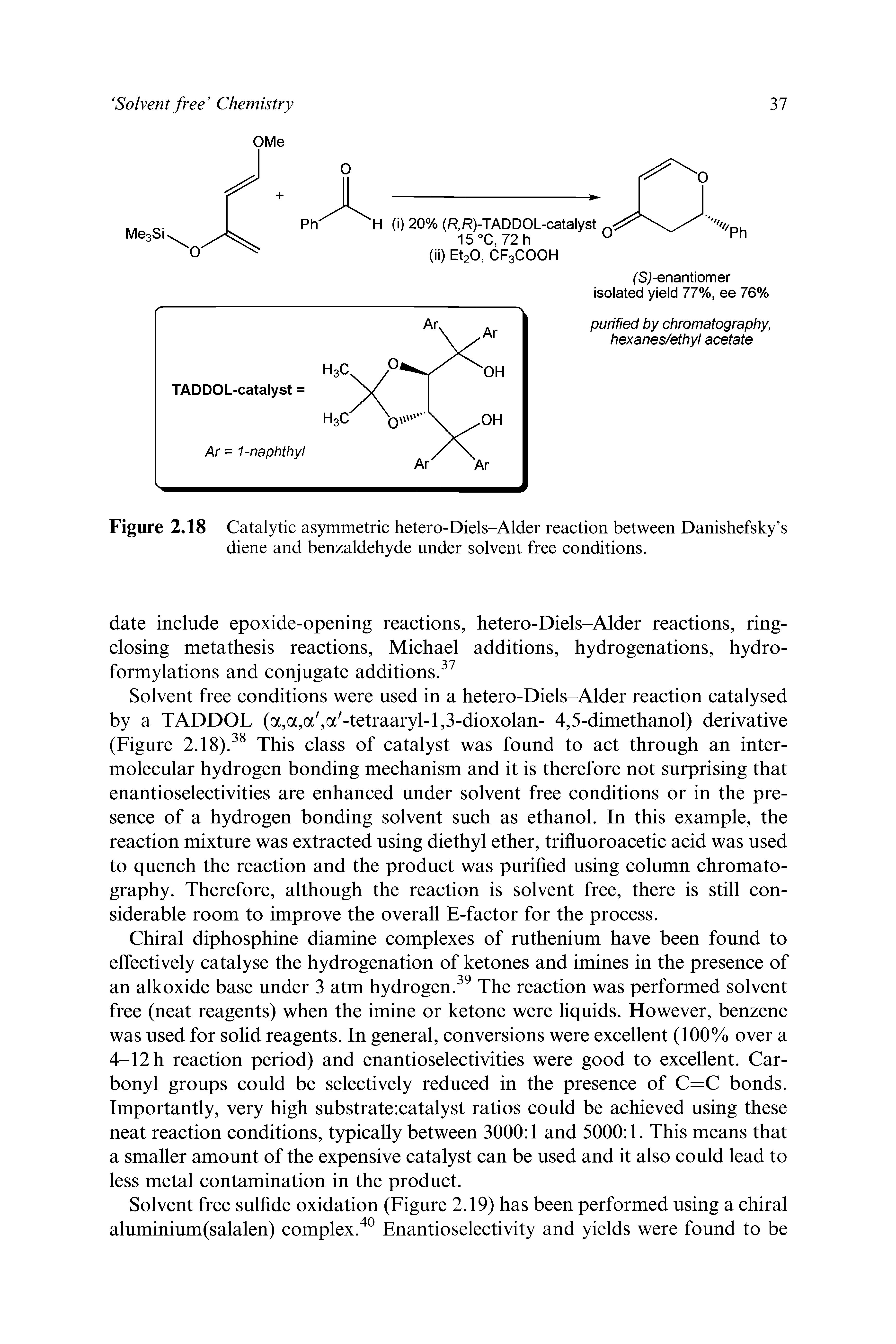 Figure 2,18 Catalytic asymmetric hetero-Diels-Alder reaction between Danishefsky s diene and benzaldehyde under solvent free conditions.