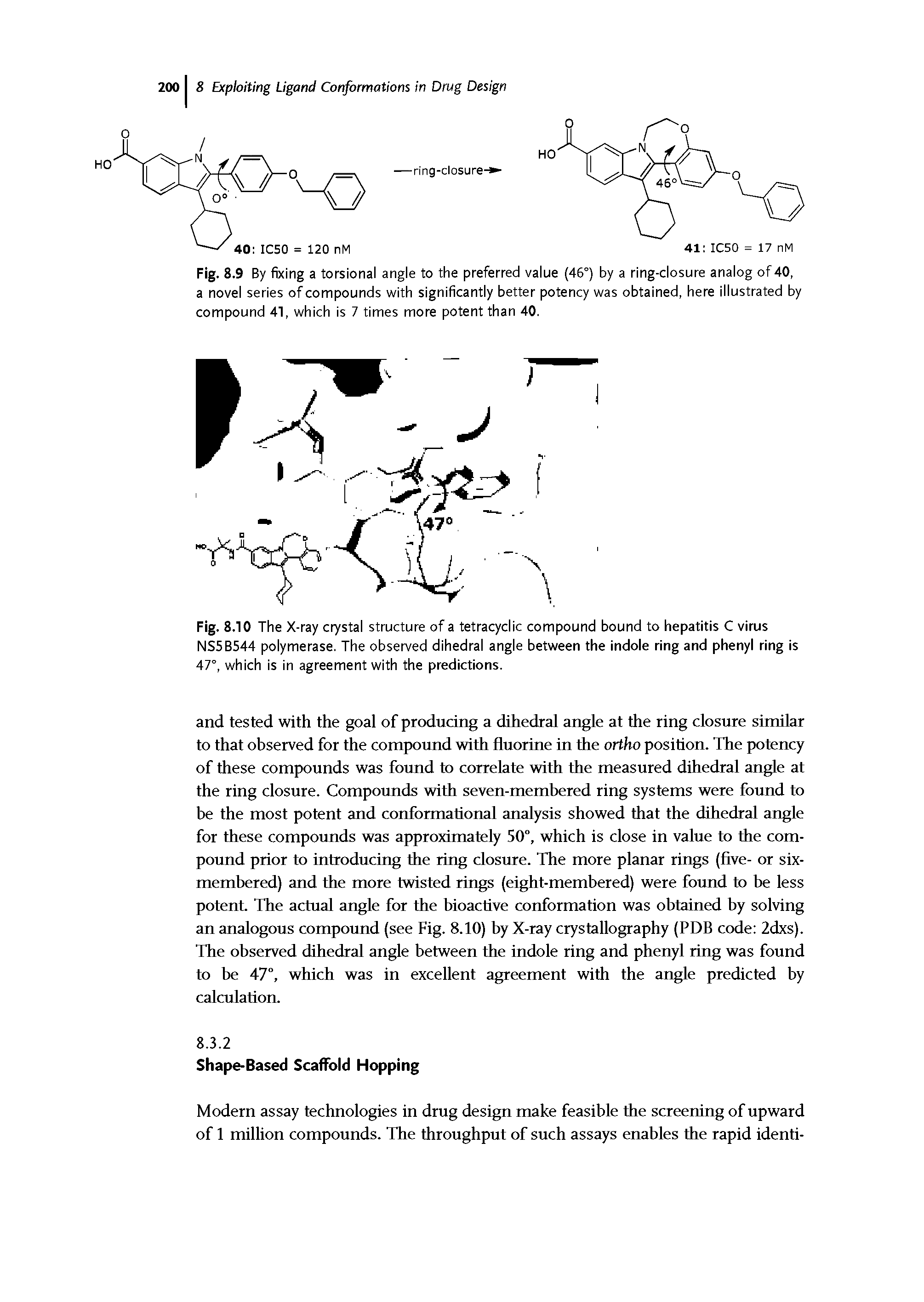 Fig. 8.10 The X-ray crystal structure of a tetracyclic compound bound to hepatitis C virus NS5B544 polymerase. The observed dihedral angle between the indole ring and phenyl ring is 47°, which is in agreement with the predictions.