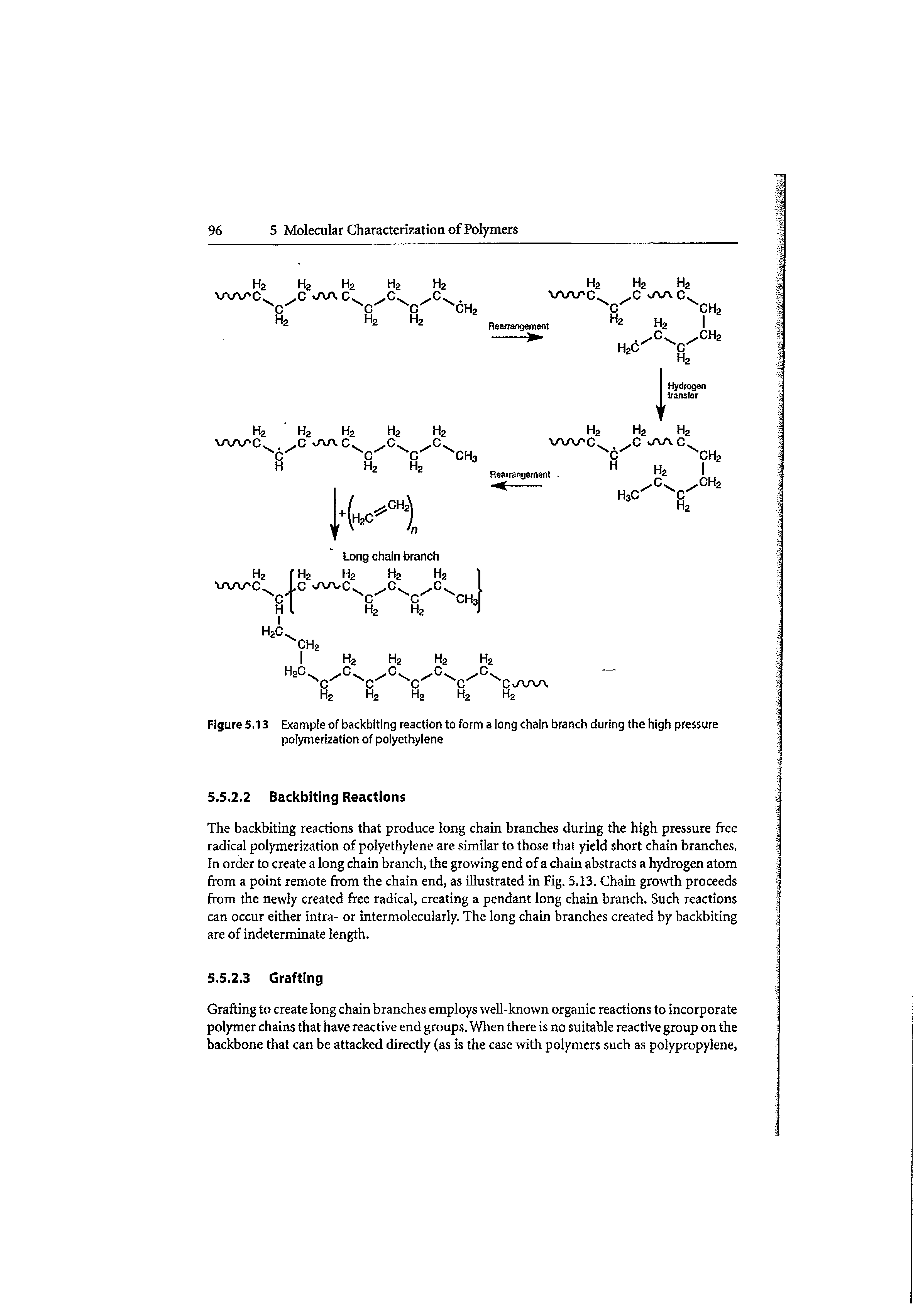 Figure 5.13 Example of backbiting reaction to form a long chain branch during the high pressure polymerization of polyethylene...