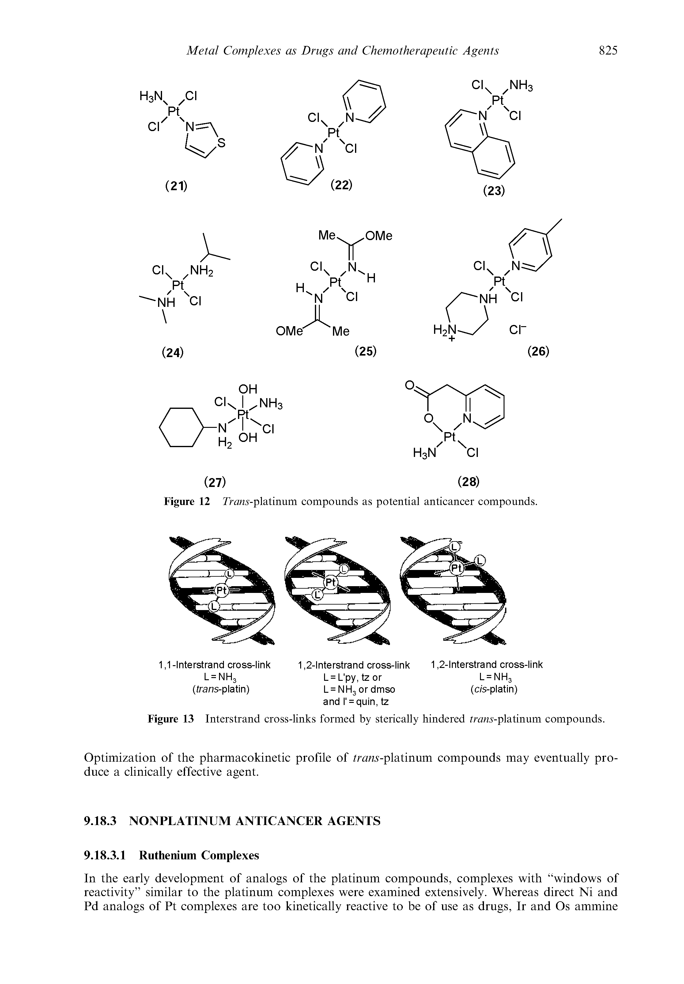 Figure 13 Interstrand cross-links formed by sterically hindered rraw,s-platinum compounds.