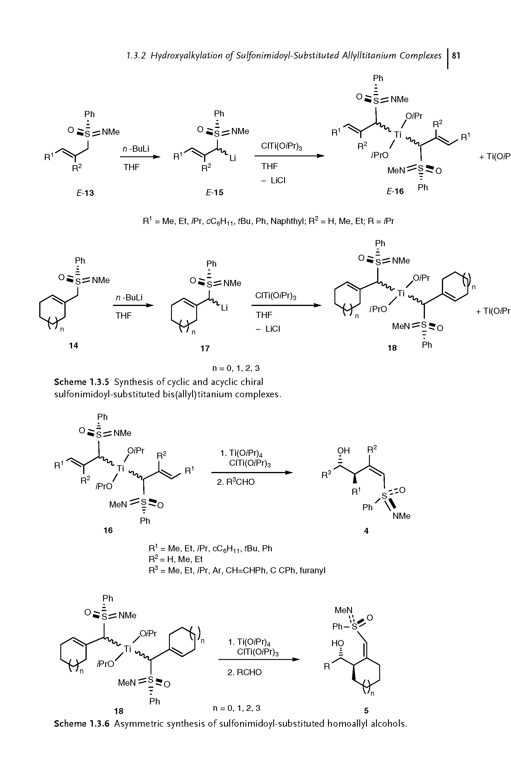 Scheme 1.3.6 Asymmetric synthesis of sulfonimidoyl-substituted homoallyl alcohols.