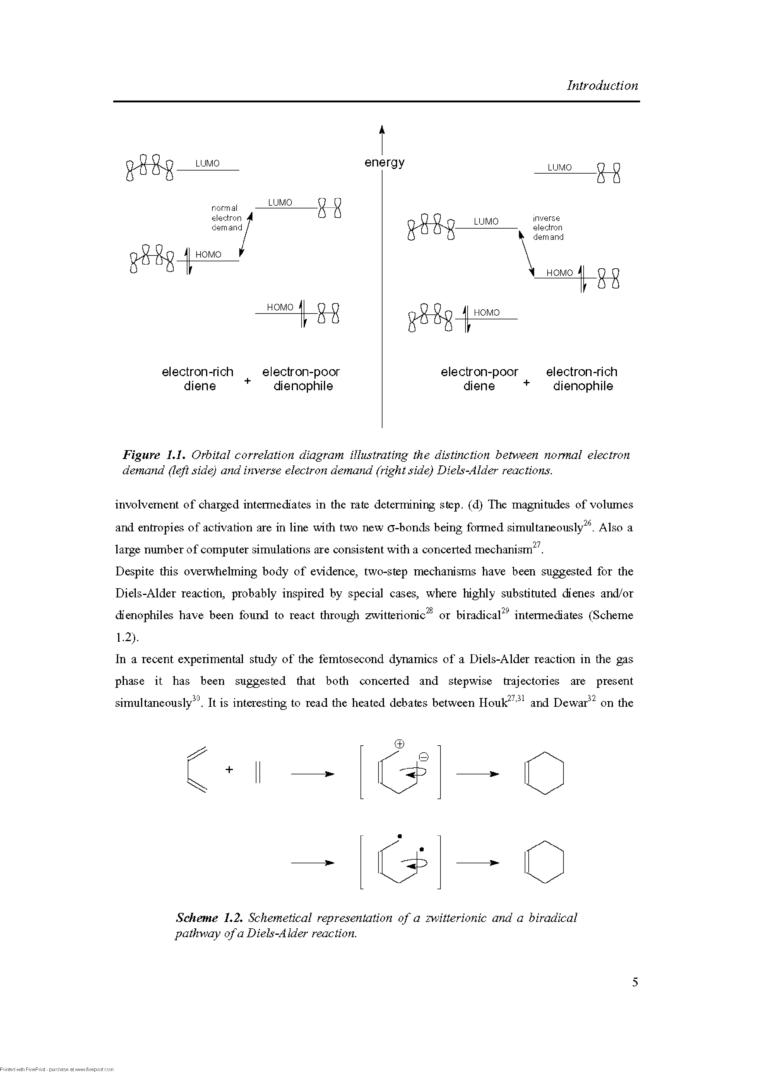 Figure 1.1. Orbital correlation diagram illustrating the distinction between normal electron demand (leftside) and inverse electron demand (right side) Diels-Alder reactions.